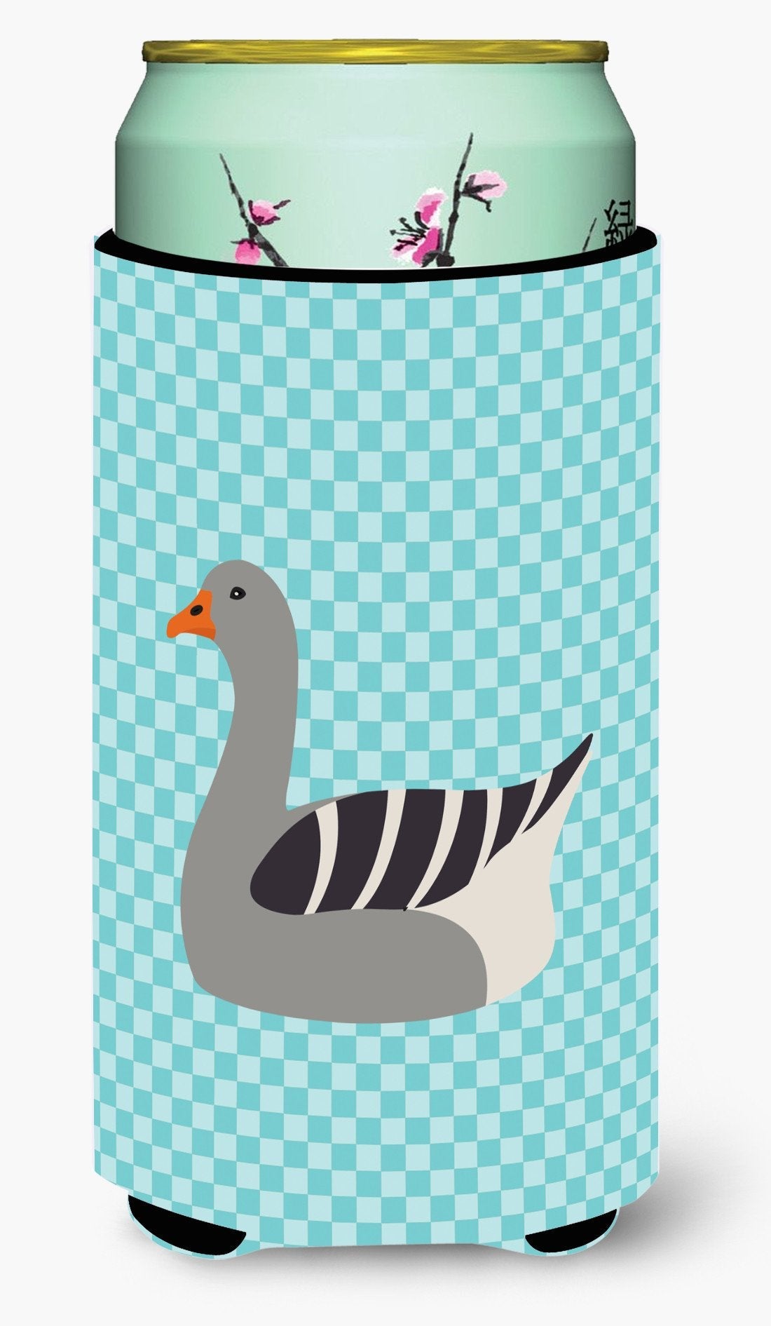 Pilgrim Goose Blue Check Tall Boy Hugger Can Cooler Sleeve Machine Washable Drink Collapsible Insulator Beverage Insulated Holder