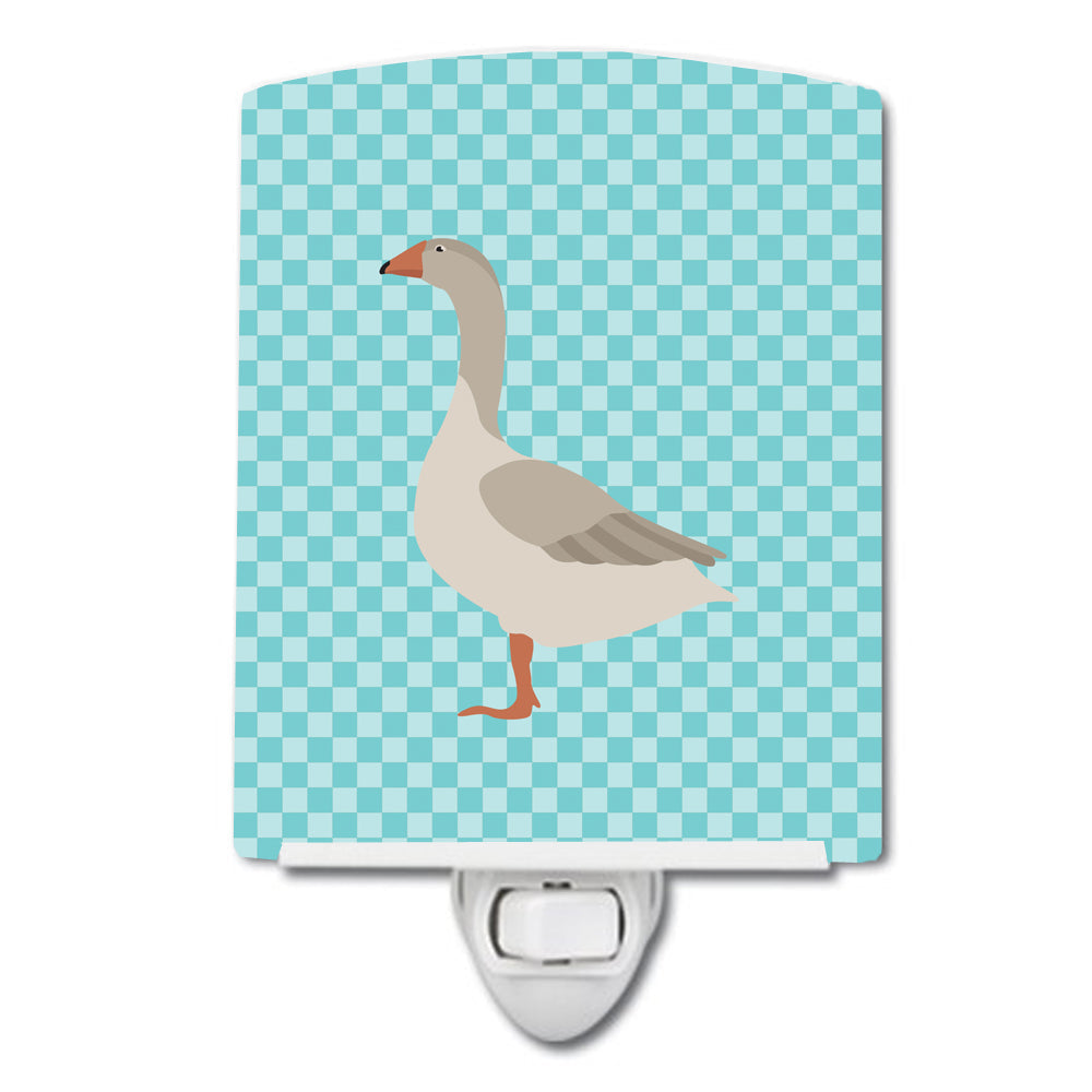 Steinbacher Goose Blue Check Ceramic Night Light Compact, UL-Certified, Ideal for Bedroom, Bathroom, Nursery, Hallway, Kitchen, 6x4x3, Multicolor