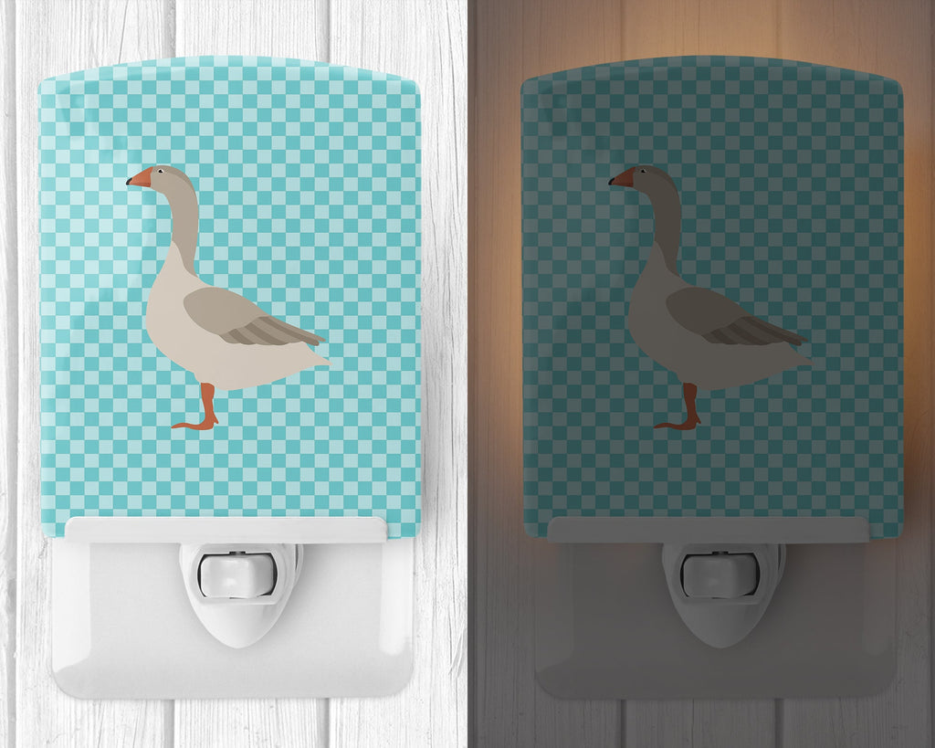 Steinbacher Goose Blue Check Ceramic Night Light Compact, UL-Certified, Ideal for Bedroom, Bathroom, Nursery, Hallway, Kitchen, 6x4x3, Multicolor