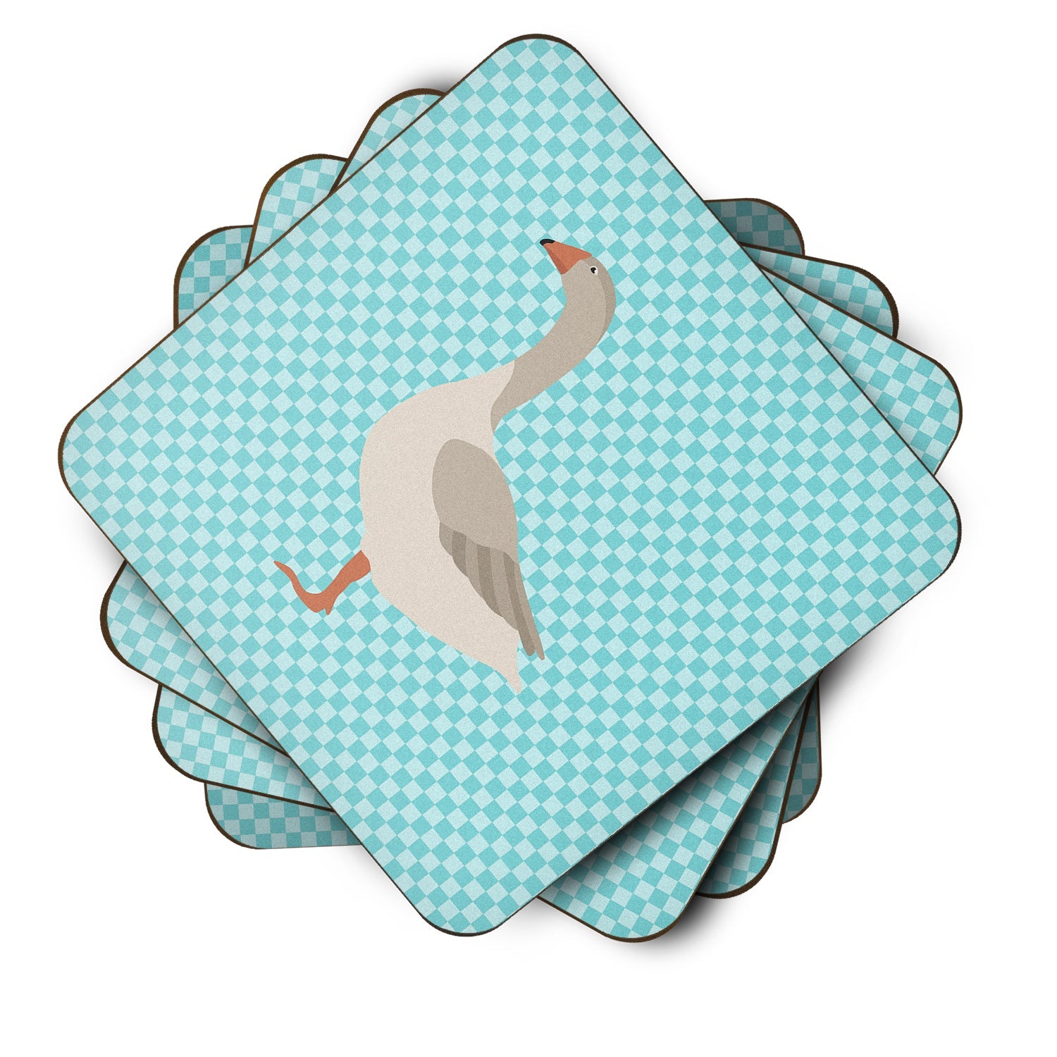 Steinbacher Goose Blue Check Foam Coasters Set of 4 Cup Coasters for Indoor Outdoor, Tabletop Protection, Anti Slip, Mouse pad Material