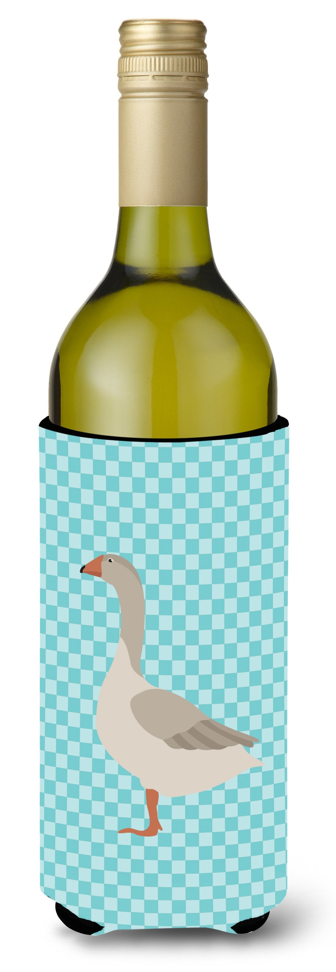 Steinbacher Goose Blue Check Wine Bottle Hugger Gift Sleeve for Standard 750 ml Bottles, Insulated Reusable Also Fits Mini Shot & Pint Bottles