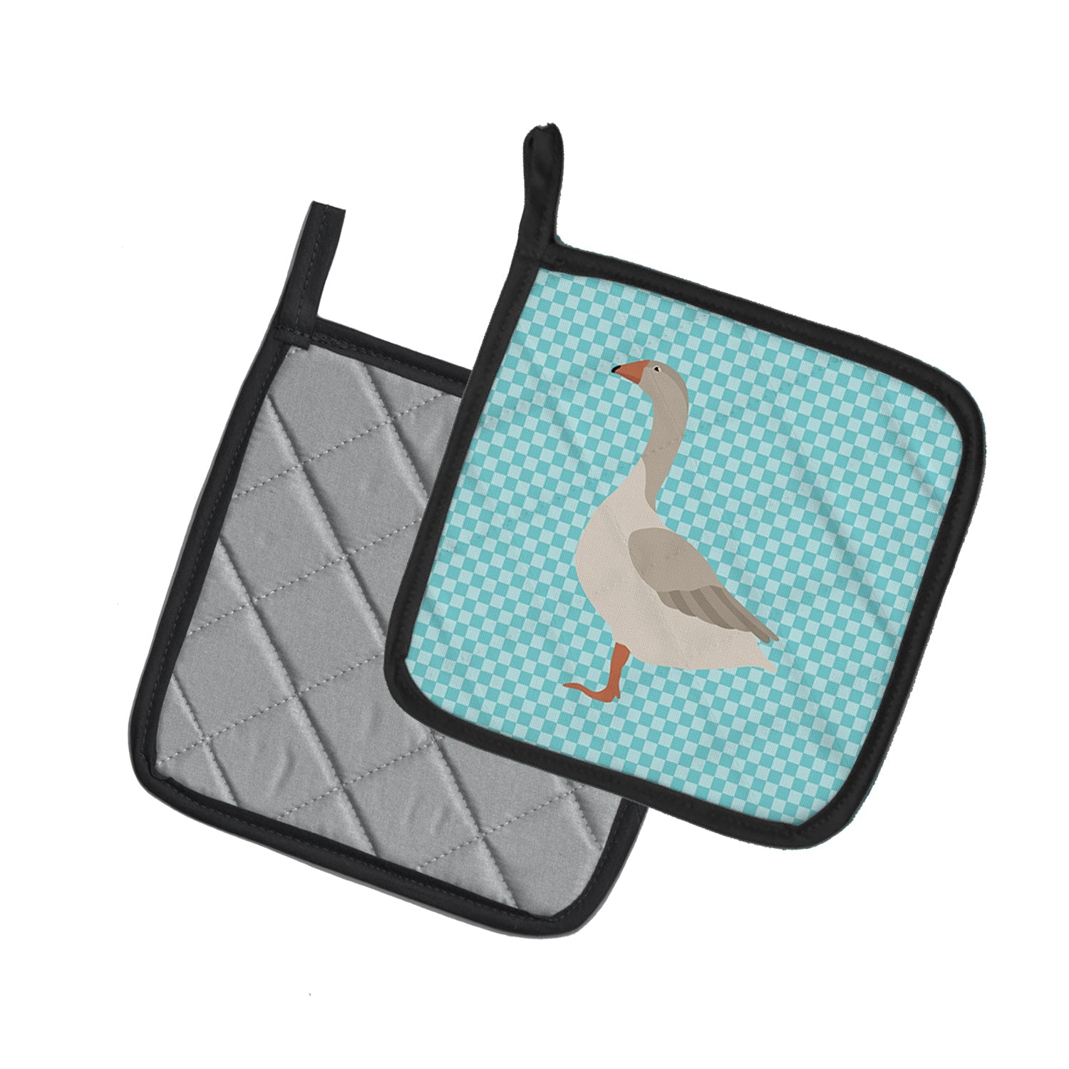 Steinbacher Goose Blue Check Pot Holder Set of 2 Heat Resistant Quilted Hot Pads 7.5 x 7.5 Inch, Insulated Kitchen Trivets for Cooking & Baking