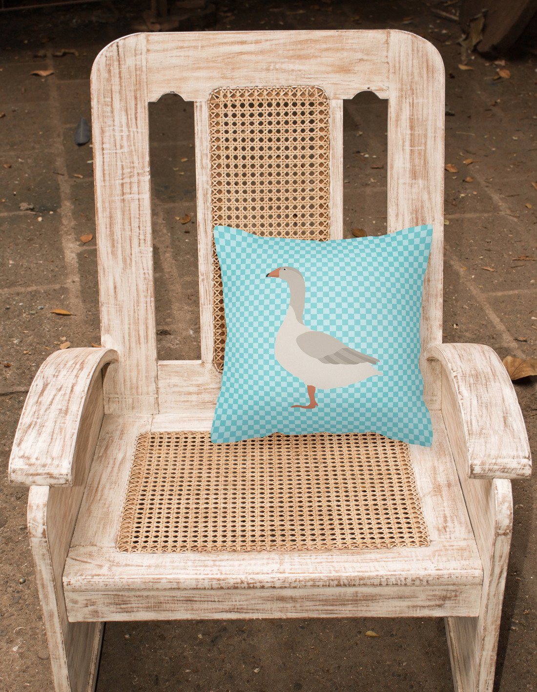 Steinbacher Goose Blue Check Decorative Throw Pillow 18x18 Indoor Outdoor Accent Cushion, Fabric Cover with Insert for Sofa, Bed, Porch & Living Room