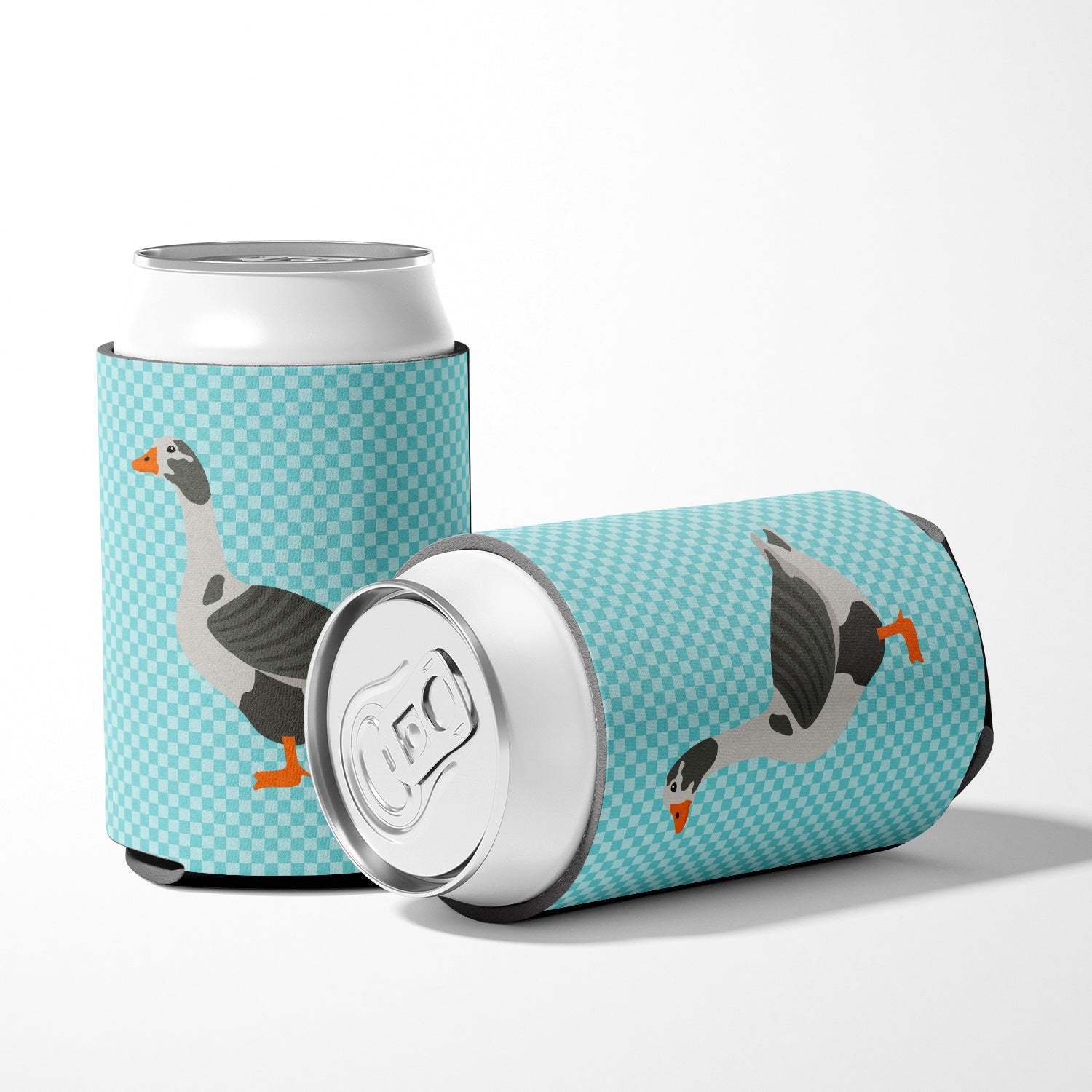 West of England Goose Blue Check Can or Bottle Hugger Cooler Sleeve for Standard 12 oz Cans, Insulated Foam Beer & Soda Can Hugger Reusable