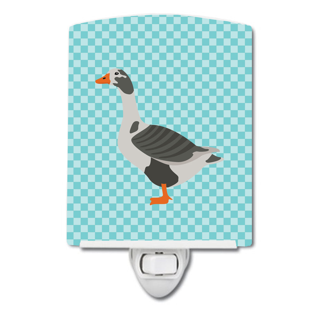 West of England Goose Blue Check Ceramic Night Light Compact, UL-Certified, Ideal for Bedroom, Bathroom, Nursery, Hallway, Kitchen, 6x4x3, Multicolor