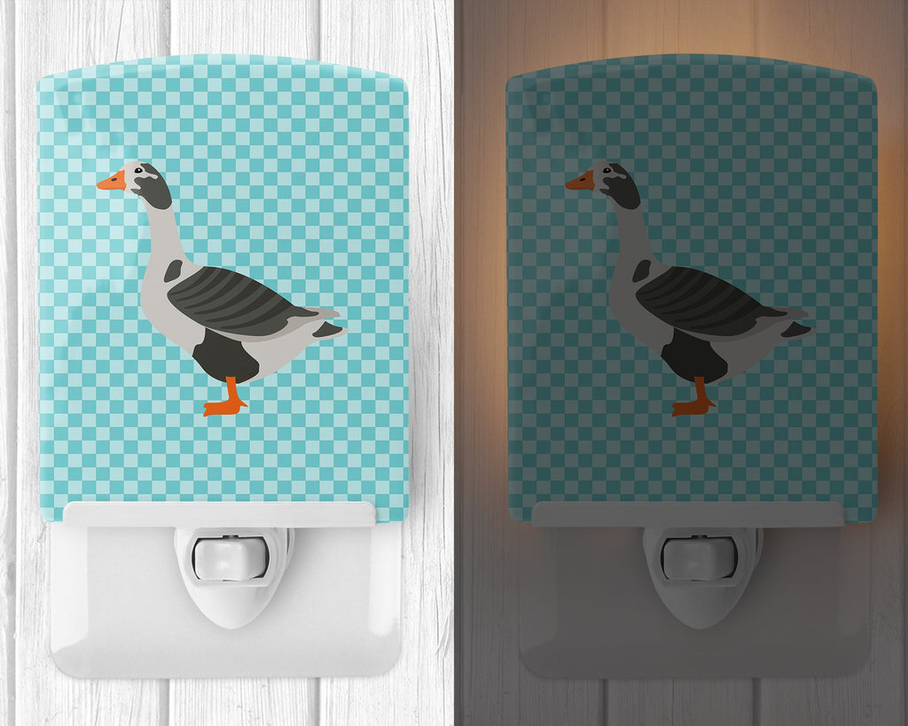 West of England Goose Blue Check Ceramic Night Light Compact, UL-Certified, Ideal for Bedroom, Bathroom, Nursery, Hallway, Kitchen, 6x4x3, Multicolor