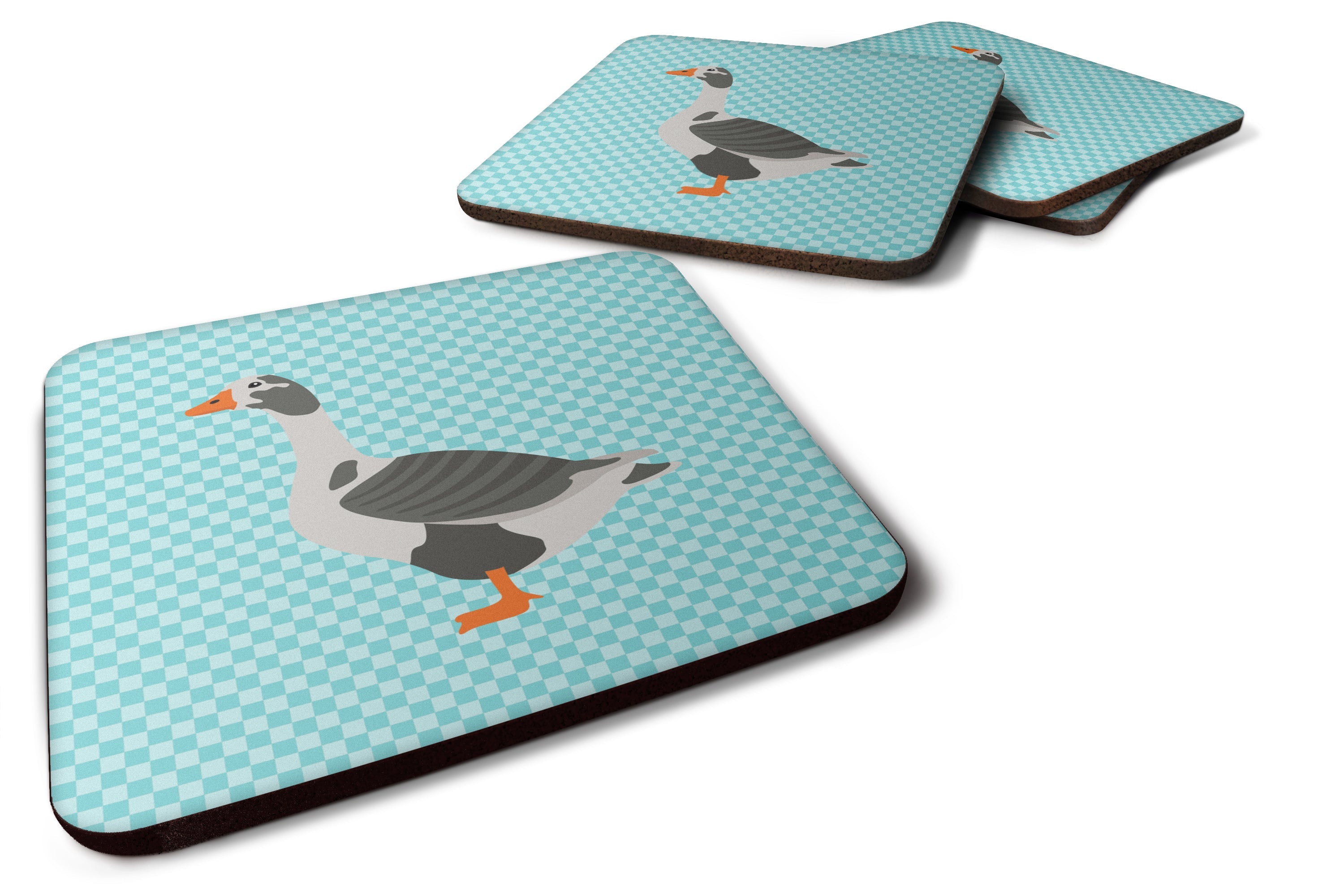 West of England Goose Blue Check Foam Coasters Set of 4 Cup Coasters for Indoor Outdoor, Tabletop Protection, Anti Slip, Mouse pad Material