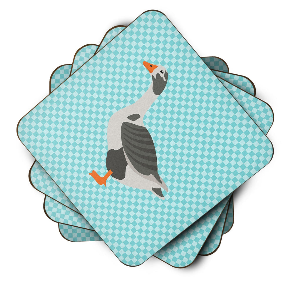 West of England Goose Blue Check Foam Coasters Set of 4 Cup Coasters for Indoor Outdoor, Tabletop Protection, Anti Slip, Mouse pad Material