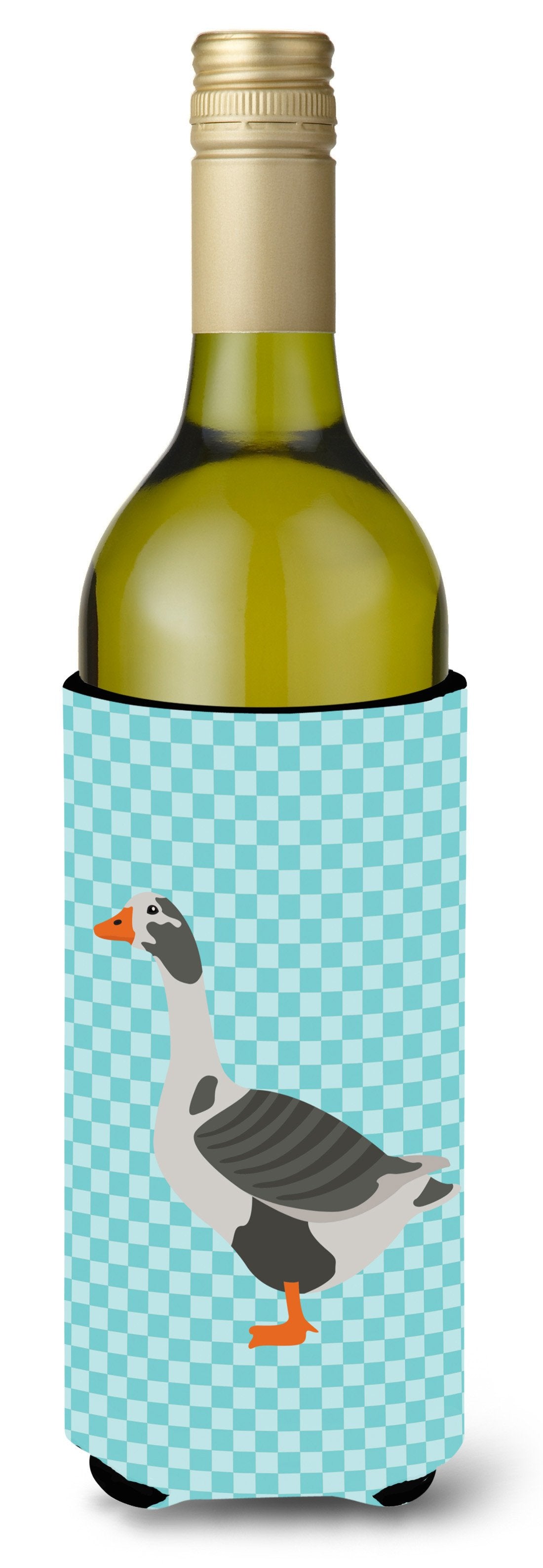 West of England Goose Blue Check Wine Bottle Hugger Gift Sleeve for Standard 750 ml Bottles, Insulated Reusable Also Fits Mini Shot & Pint Bottles