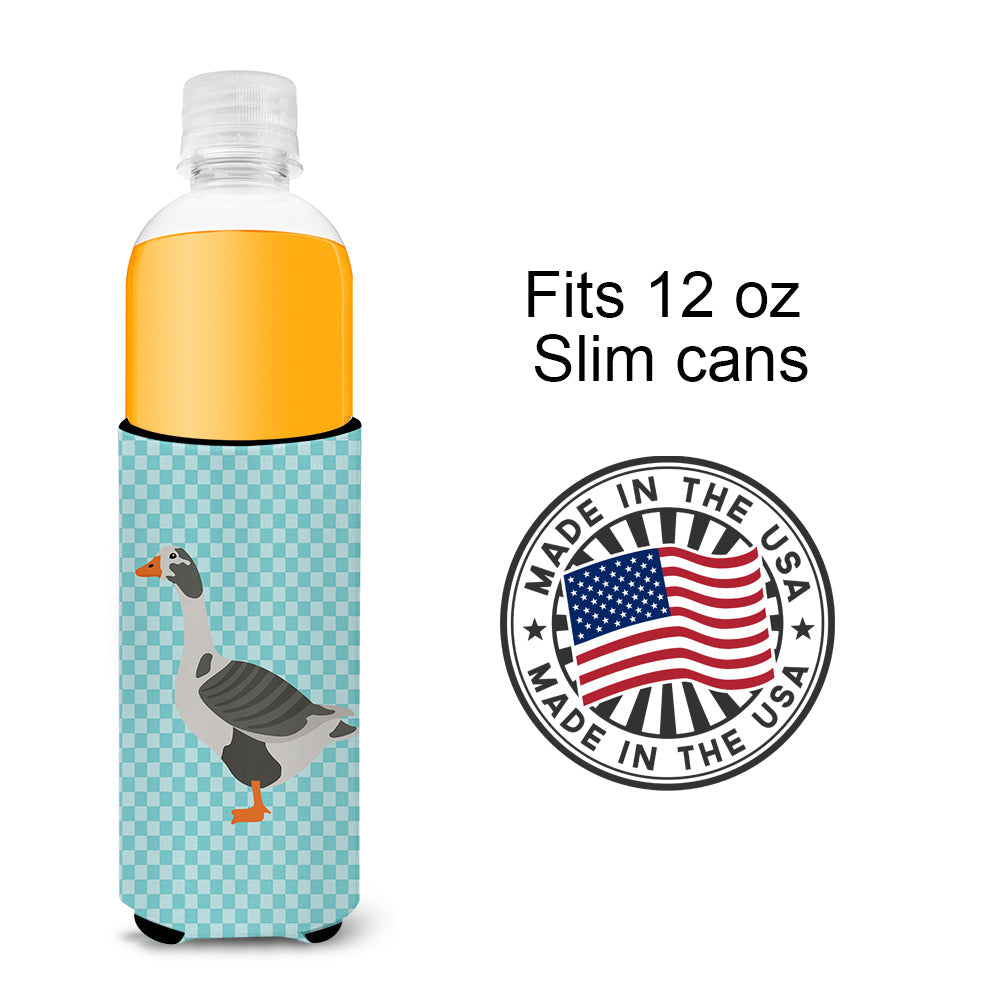 West of England Goose Blue Check Slim Can Hugger , Insulated Foam Hugger for 12 oz Slim Cans, Beer Bottles & Water Bottles, Printed in USA