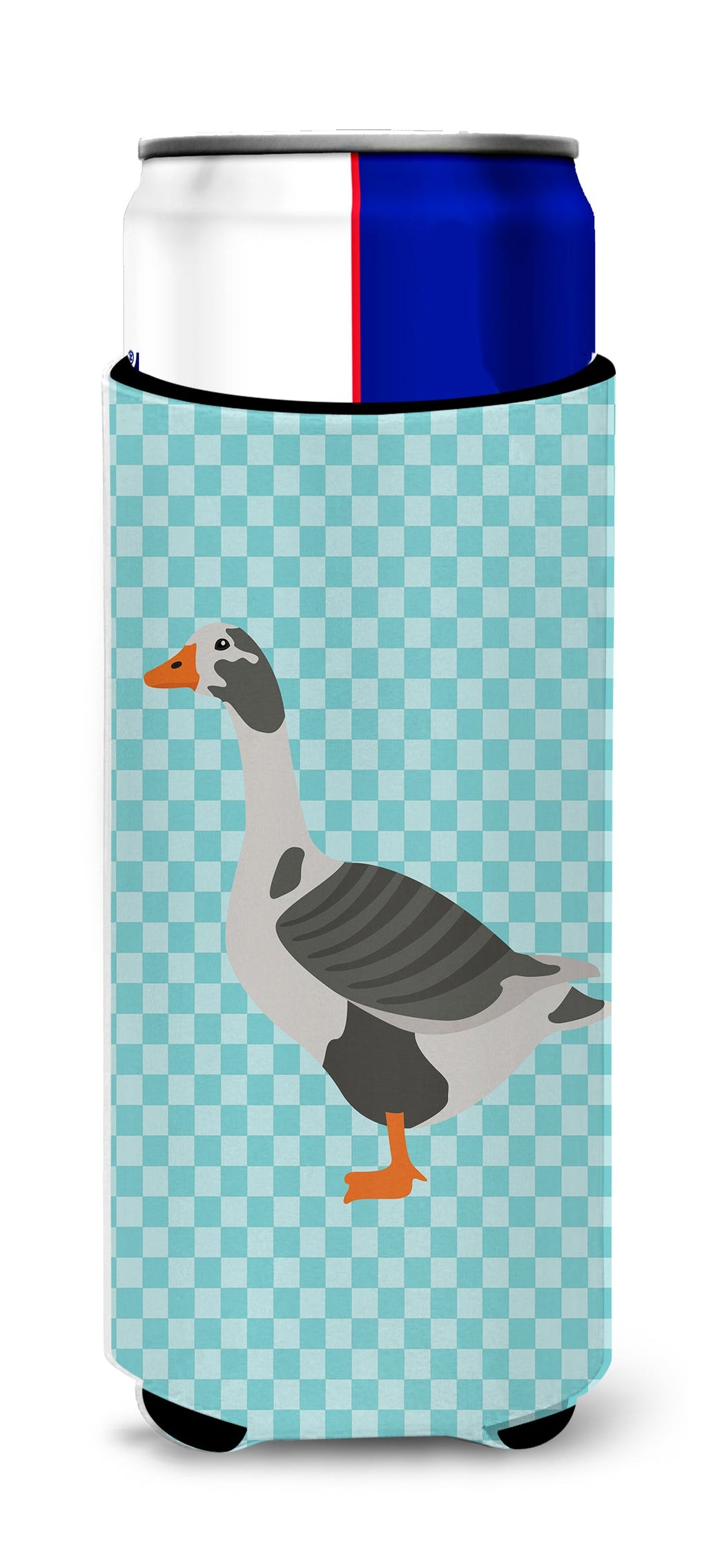 West of England Goose Blue Check Slim Can Hugger , Insulated Foam Hugger for 12 oz Slim Cans, Beer Bottles & Water Bottles, Printed in USA