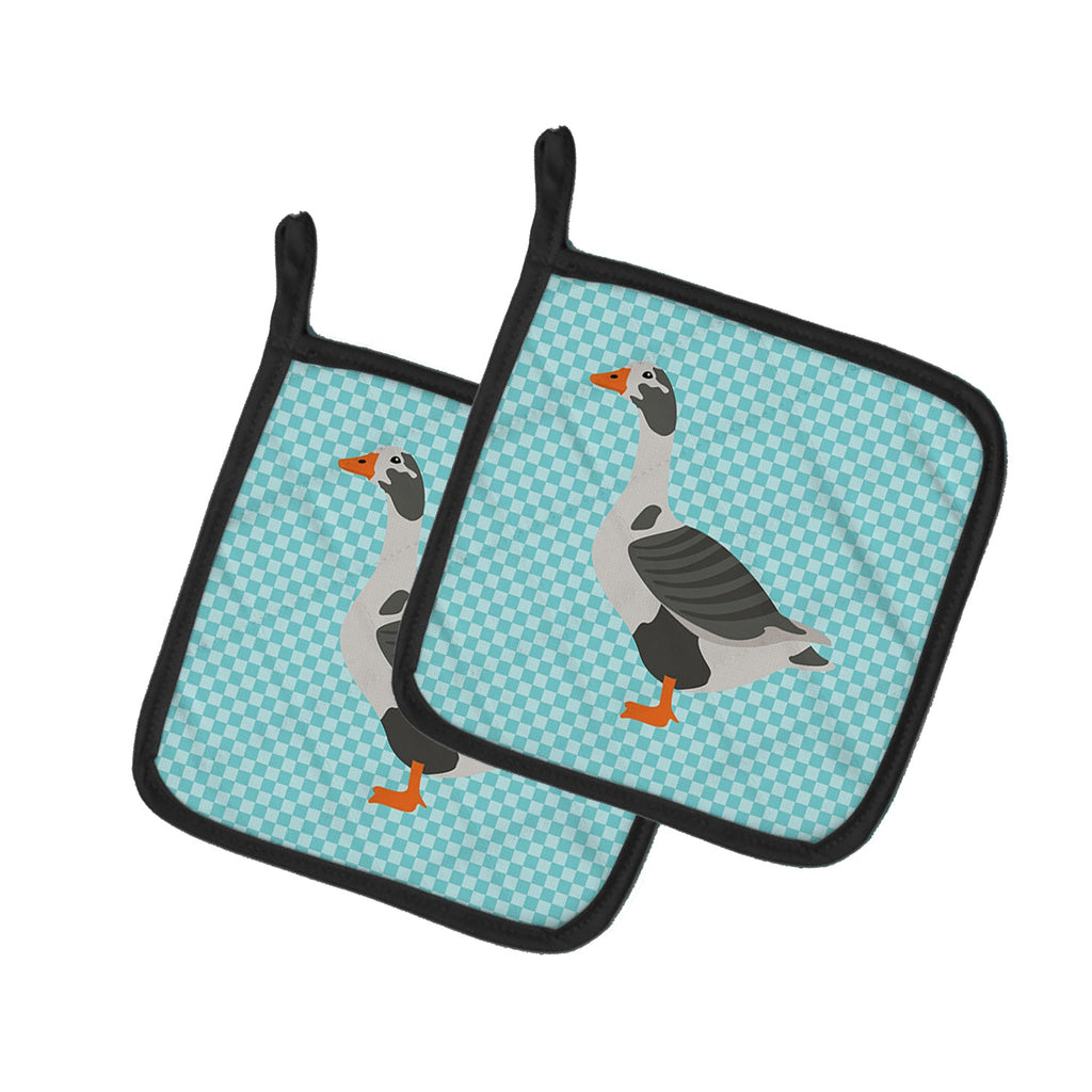 West of England Goose Blue Check Pot Holder Set of 2 Heat Resistant Quilted Hot Pads 7.5 x 7.5 Inch, Insulated Kitchen Trivets for Cooking & Baking