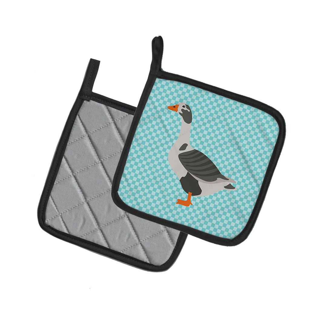 West of England Goose Blue Check Pot Holder Set of 2 Heat Resistant Quilted Hot Pads 7.5 x 7.5 Inch, Insulated Kitchen Trivets for Cooking & Baking