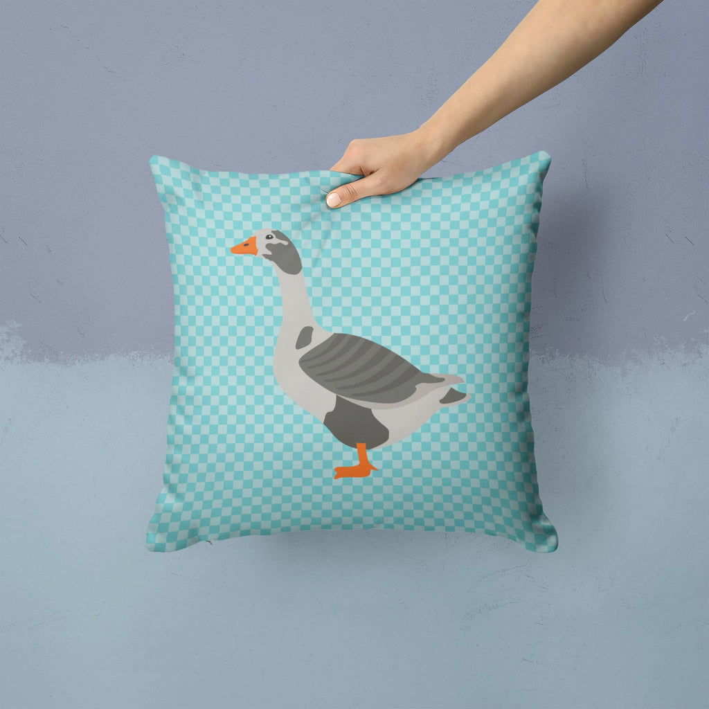West of England Goose Blue Check Decorative Throw Pillow 14x14 Indoor Outdoor Accent Cushion, Fabric Cover with Insert for Sofa, Bed, Porch & Living Room