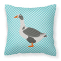 West of England Goose Blue Check Decorative Throw Pillow 18x18 Indoor Outdoor Accent Cushion, Fabric Cover with Insert for Sofa, Bed, Porch & Living Room