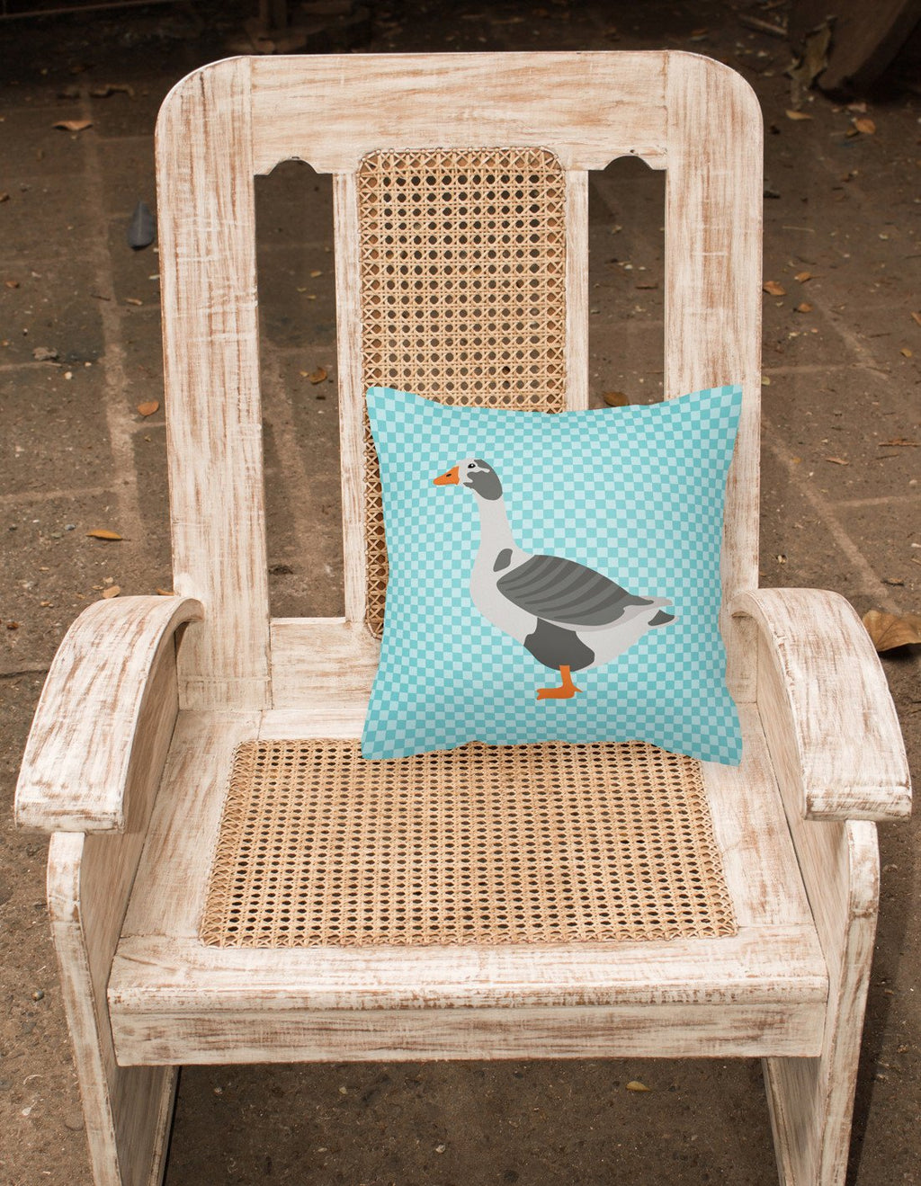 West of England Goose Blue Check Decorative Throw Pillow 18x18 Indoor Outdoor Accent Cushion, Fabric Cover with Insert for Sofa, Bed, Porch & Living Room