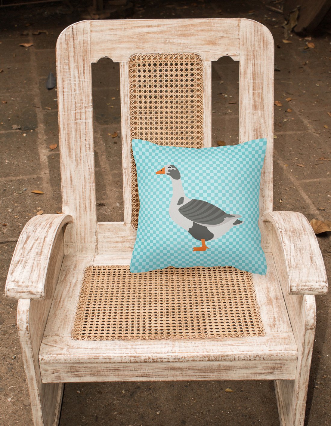 West of England Goose Blue Check Decorative Throw Pillow 18x18 Indoor Outdoor Accent Cushion, Fabric Cover with Insert for Sofa, Bed, Porch & Living Room