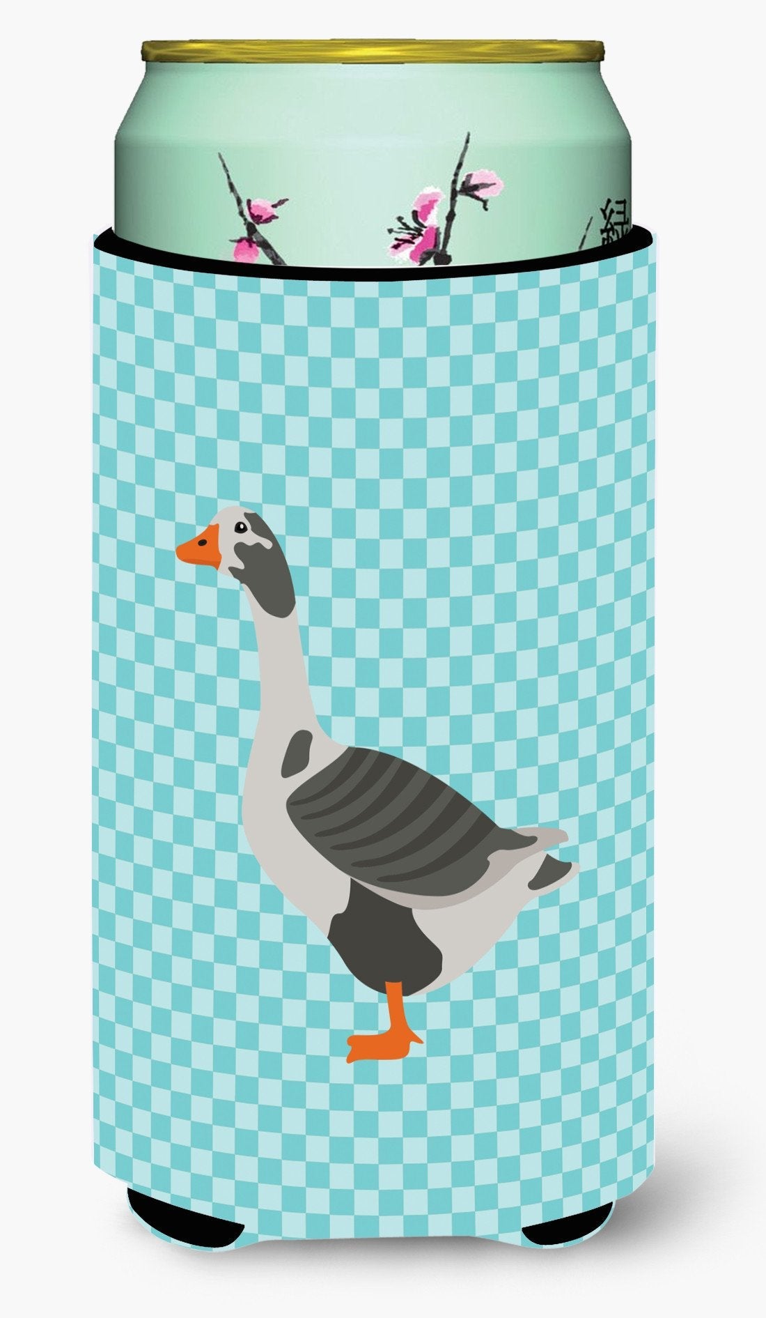 West of England Goose Blue Check Tall Boy Hugger Can Cooler Sleeve Machine Washable Drink Collapsible Insulator Beverage Insulated Holder