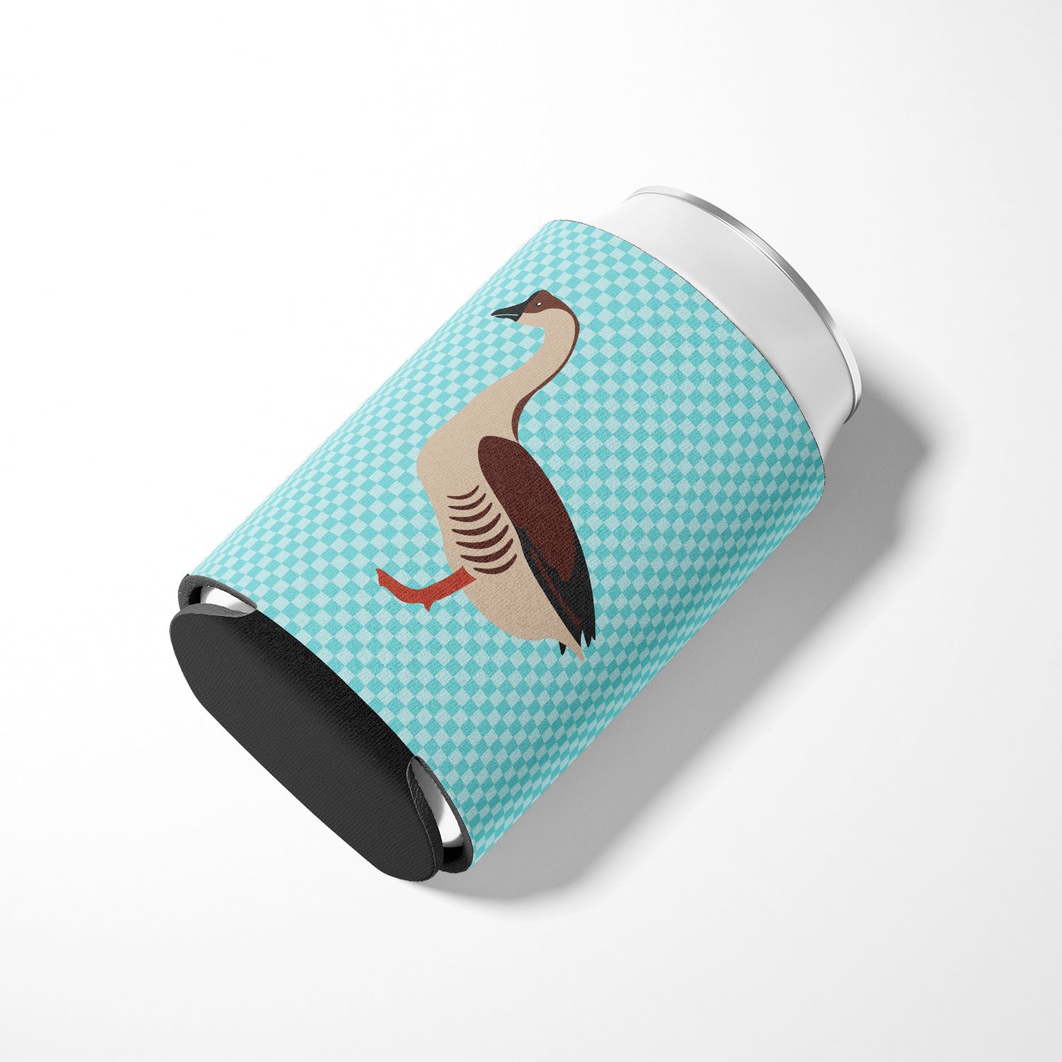 Chinese Goose Blue Check Can or Bottle Hugger Cooler Sleeve for Standard 12 oz Cans, Insulated Foam Beer & Soda Can Hugger Reusable
