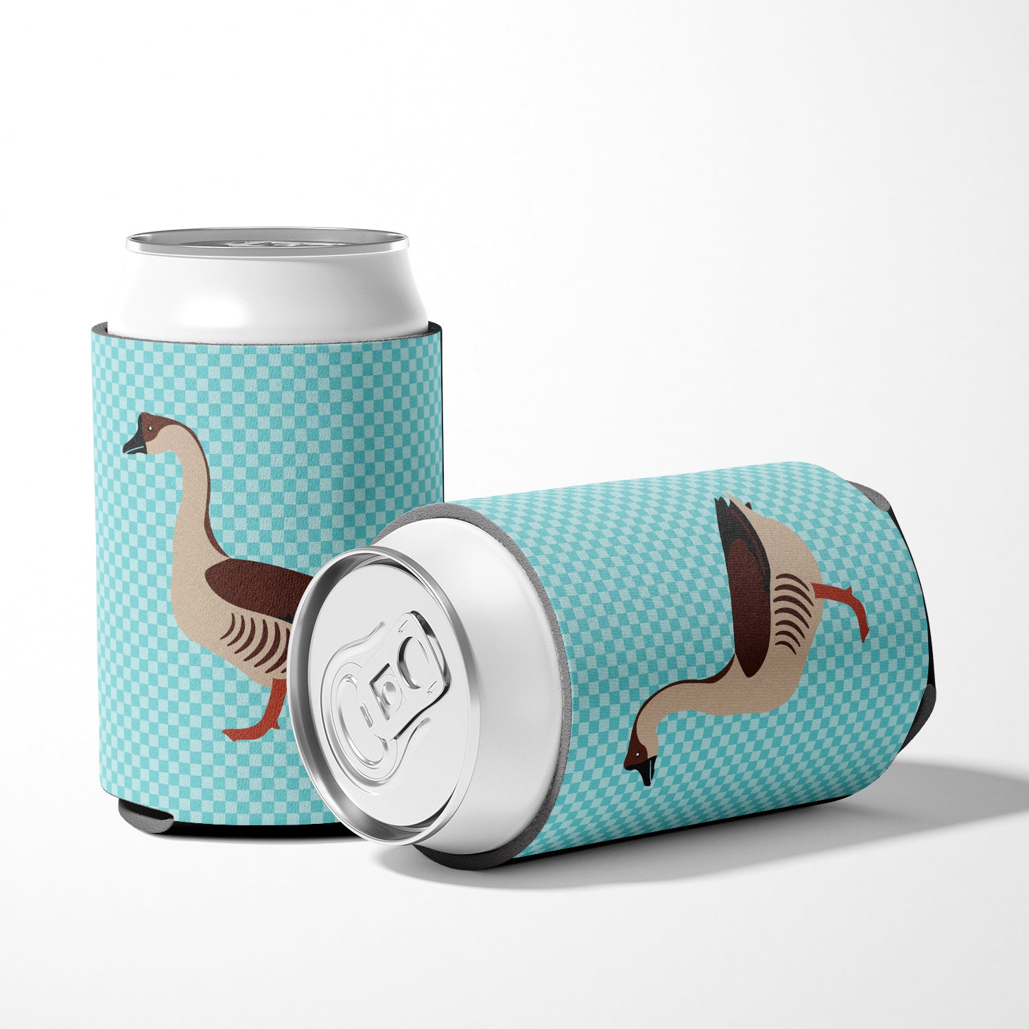 Chinese Goose Blue Check Can or Bottle Hugger Cooler Sleeve for Standard 12 oz Cans, Insulated Foam Beer & Soda Can Hugger Reusable