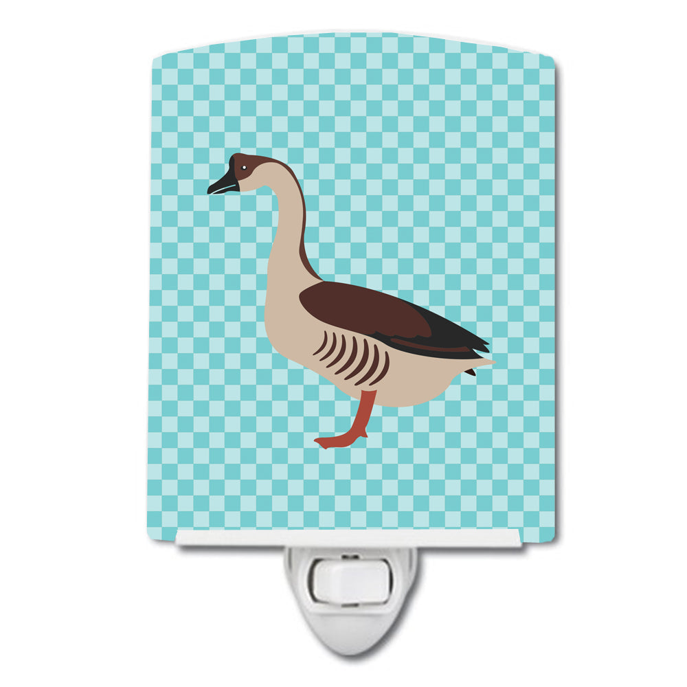Chinese Goose Blue Check Ceramic Night Light Compact, UL-Certified, Ideal for Bedroom, Bathroom, Nursery, Hallway, Kitchen, 6x4x3, Multicolor