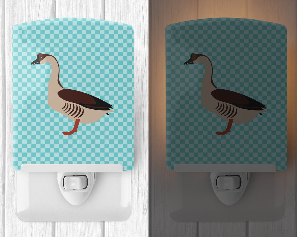 Chinese Goose Blue Check Ceramic Night Light Compact, UL-Certified, Ideal for Bedroom, Bathroom, Nursery, Hallway, Kitchen, 6x4x3, Multicolor