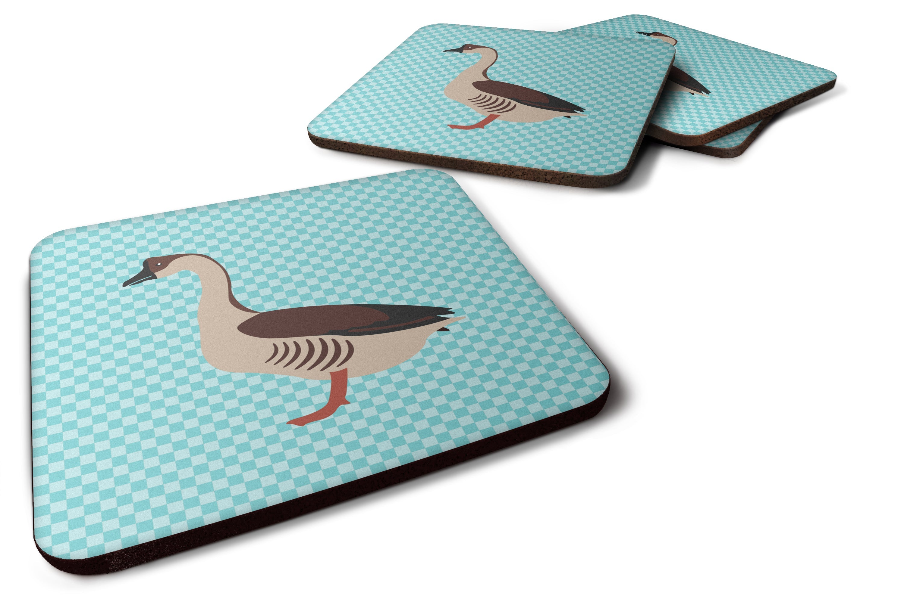Chinese Goose Blue Check Foam Coasters Set of 4 Cup Coasters for Indoor Outdoor, Tabletop Protection, Anti Slip, Mouse pad Material