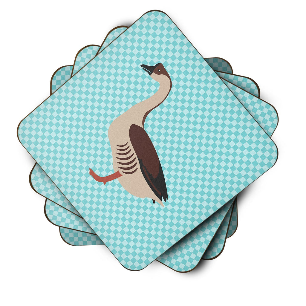 Chinese Goose Blue Check Foam Coasters Set of 4 Cup Coasters for Indoor Outdoor, Tabletop Protection, Anti Slip, Mouse pad Material