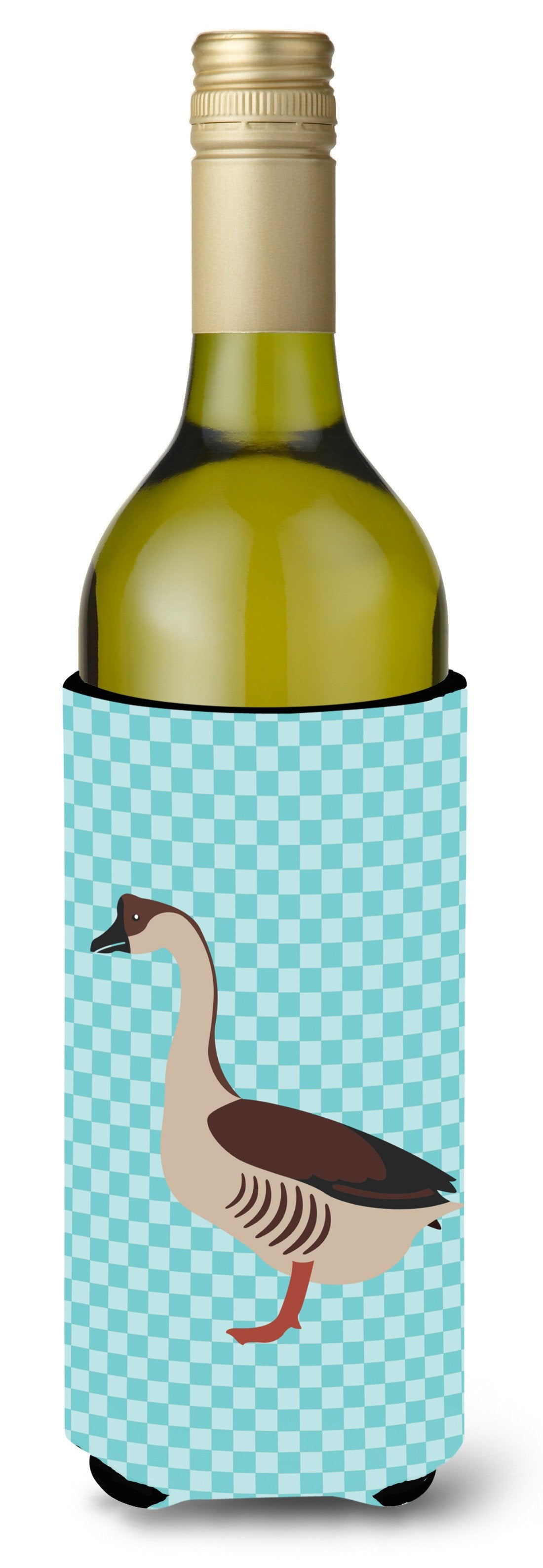 Chinese Goose Blue Check Wine Bottle Hugger Gift Sleeve for Standard 750 ml Bottles, Insulated Reusable Also Fits Mini Shot & Pint Bottles