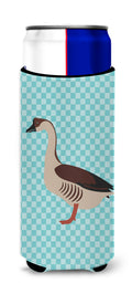 Chinese Goose Blue Check Slim Can Hugger , Insulated Foam Hugger for 12 oz Slim Cans, Beer Bottles & Water Bottles, Printed in USA