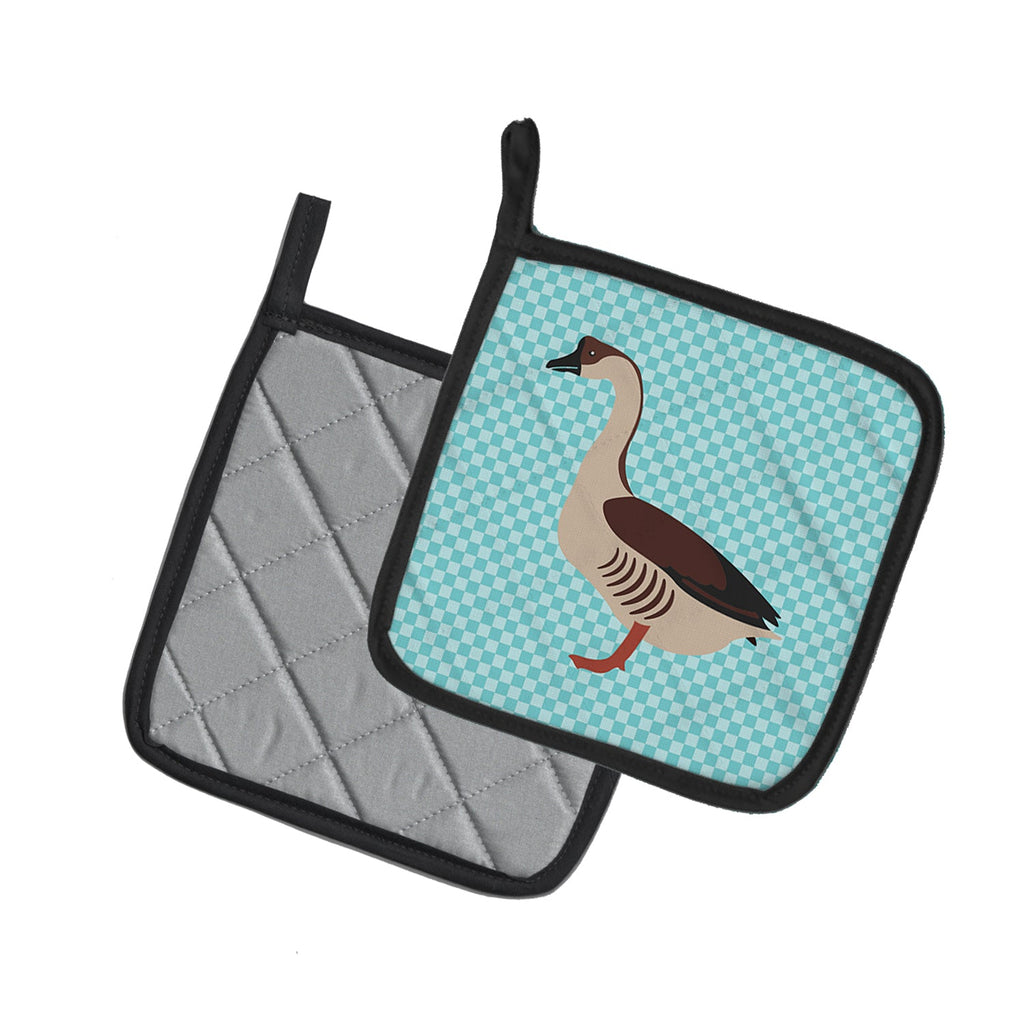 Chinese Goose Blue Check Pot Holder Set of 2 Heat Resistant Quilted Hot Pads 7.5 x 7.5 Inch, Insulated Kitchen Trivets for Cooking & Baking