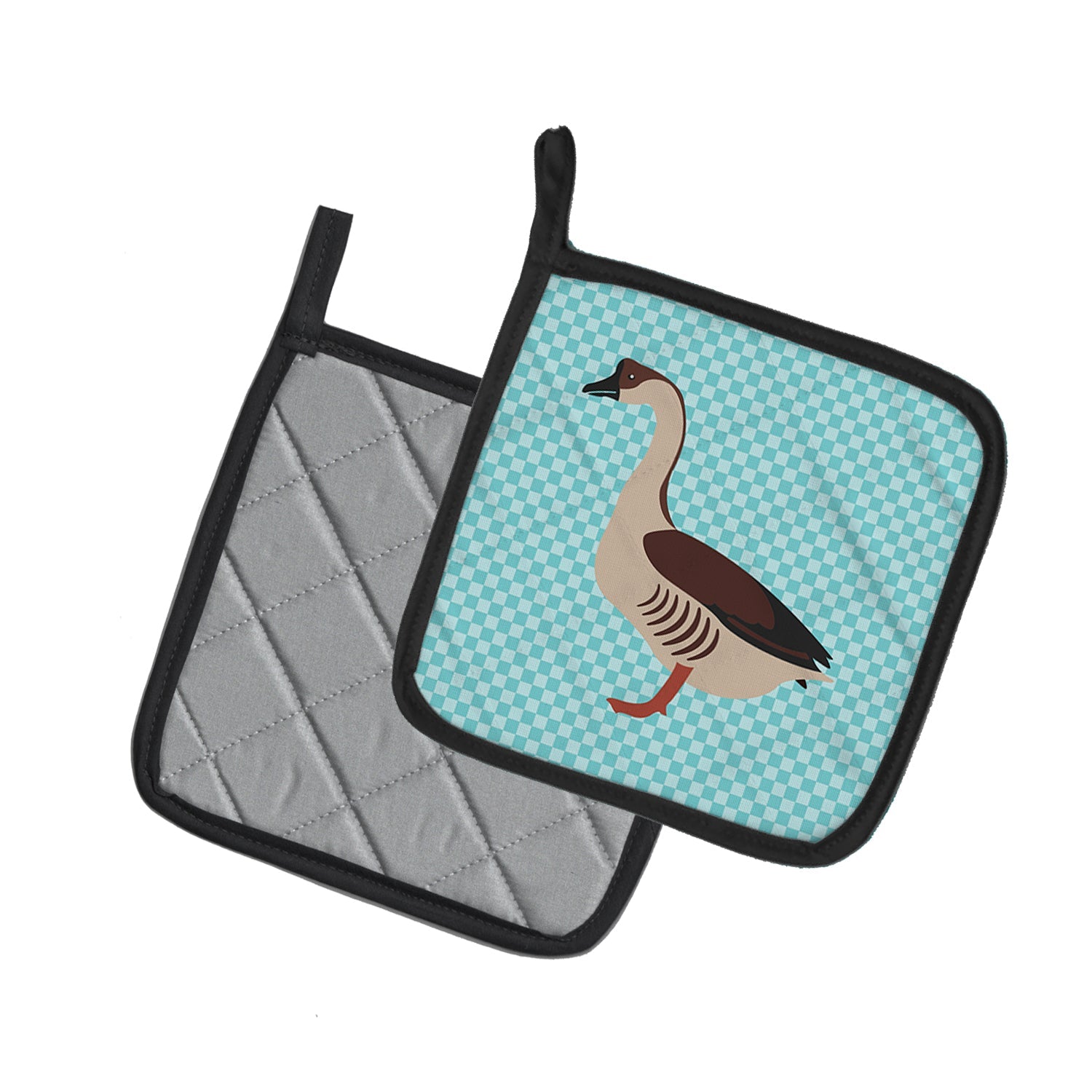 Chinese Goose Blue Check Pot Holder Set of 2 Heat Resistant Quilted Hot Pads 7.5 x 7.5 Inch, Insulated Kitchen Trivets for Cooking & Baking