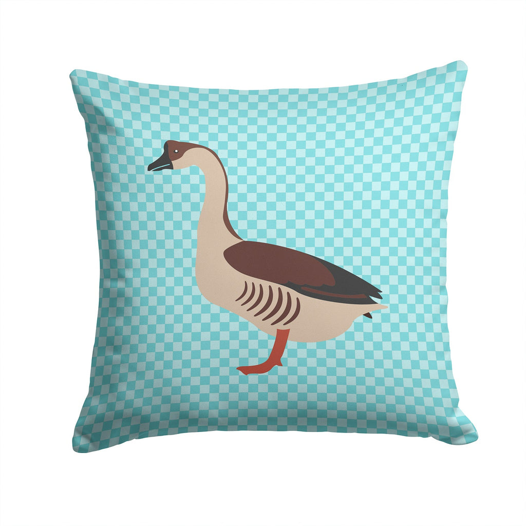 Chinese Goose Blue Check Decorative Throw Pillow 14x14 Indoor Outdoor Accent Cushion, Fabric Cover with Insert for Sofa, Bed, Porch & Living Room