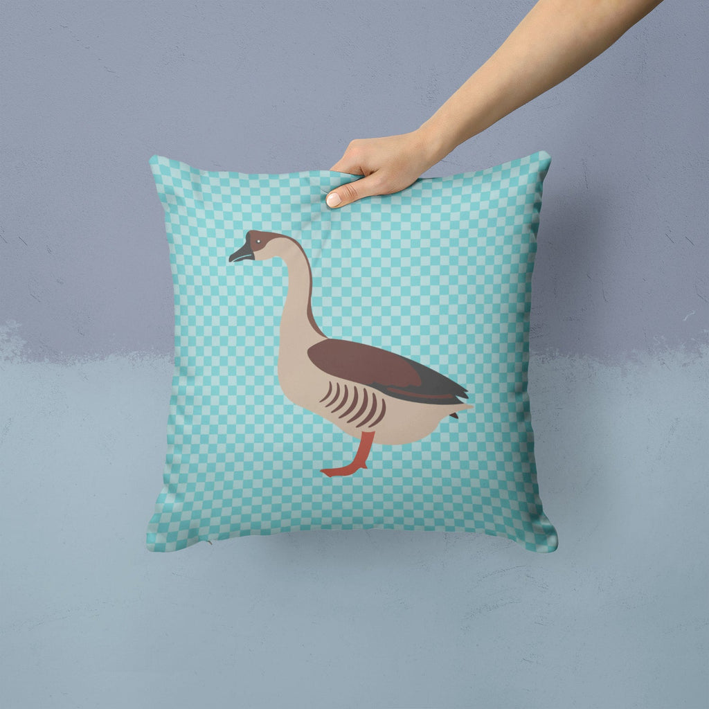 Chinese Goose Blue Check Decorative Throw Pillow 14x14 Indoor Outdoor Accent Cushion, Fabric Cover with Insert for Sofa, Bed, Porch & Living Room
