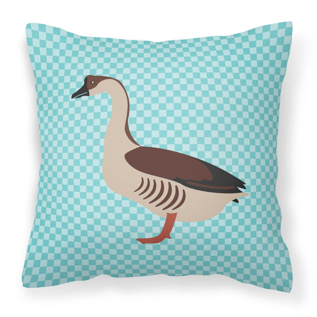 Chinese Goose Blue Check Decorative Throw Pillow 18x18 Indoor Outdoor Accent Cushion, Fabric Cover with Insert for Sofa, Bed, Porch & Living Room