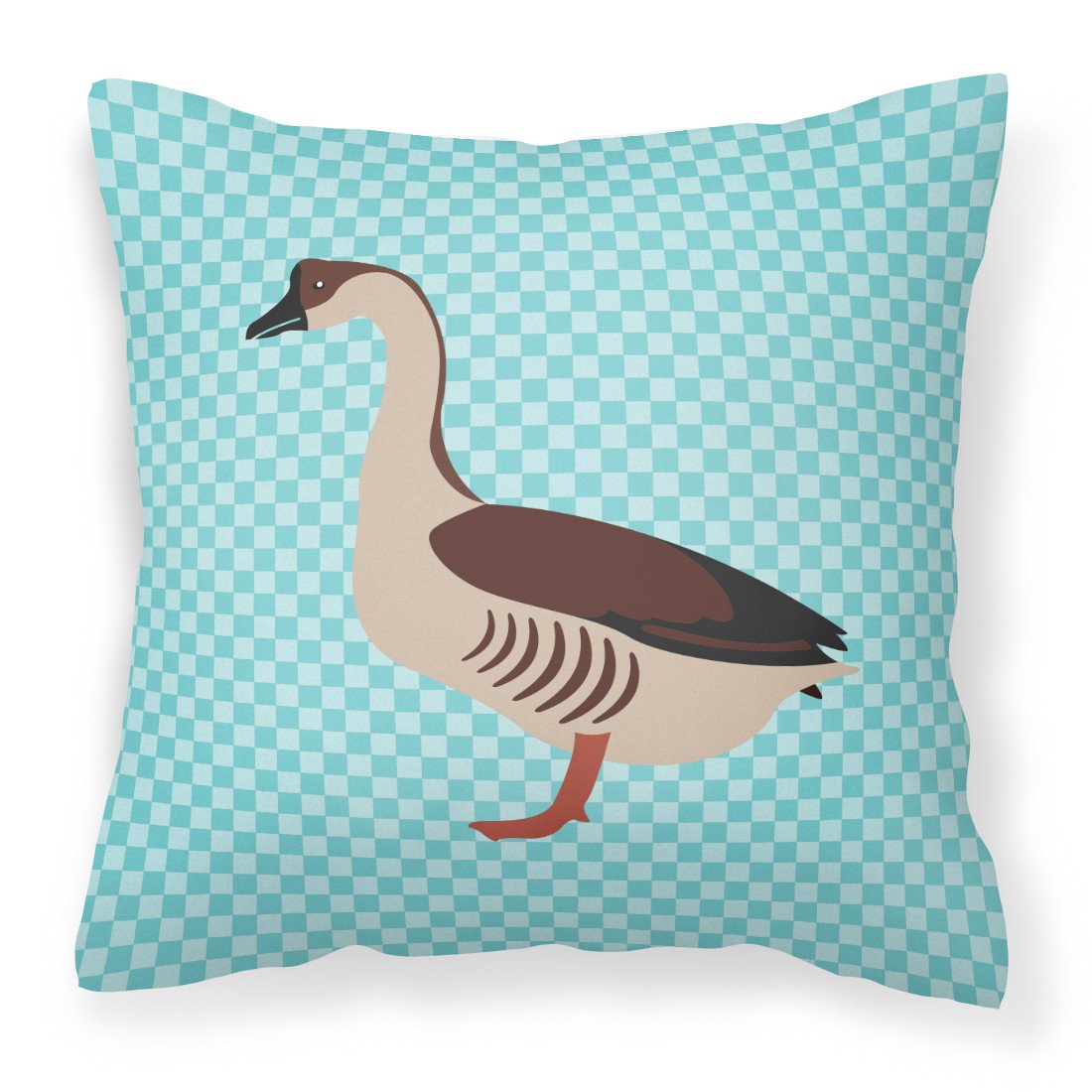 Chinese Goose Blue Check Decorative Throw Pillow 18x18 Indoor Outdoor Accent Cushion, Fabric Cover with Insert for Sofa, Bed, Porch & Living Room