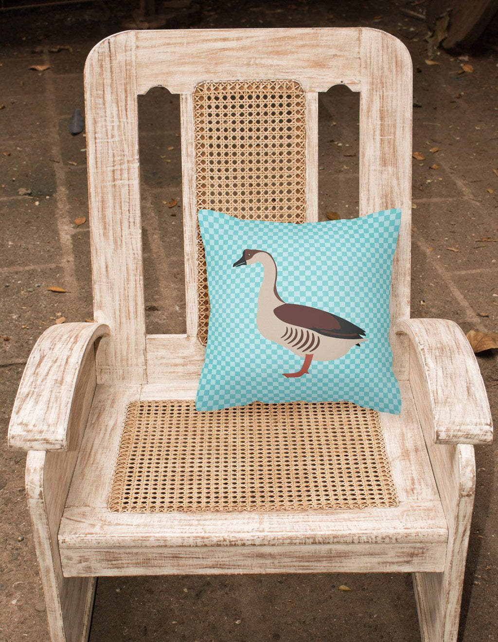 Chinese Goose Blue Check Decorative Throw Pillow 18x18 Indoor Outdoor Accent Cushion, Fabric Cover with Insert for Sofa, Bed, Porch & Living Room