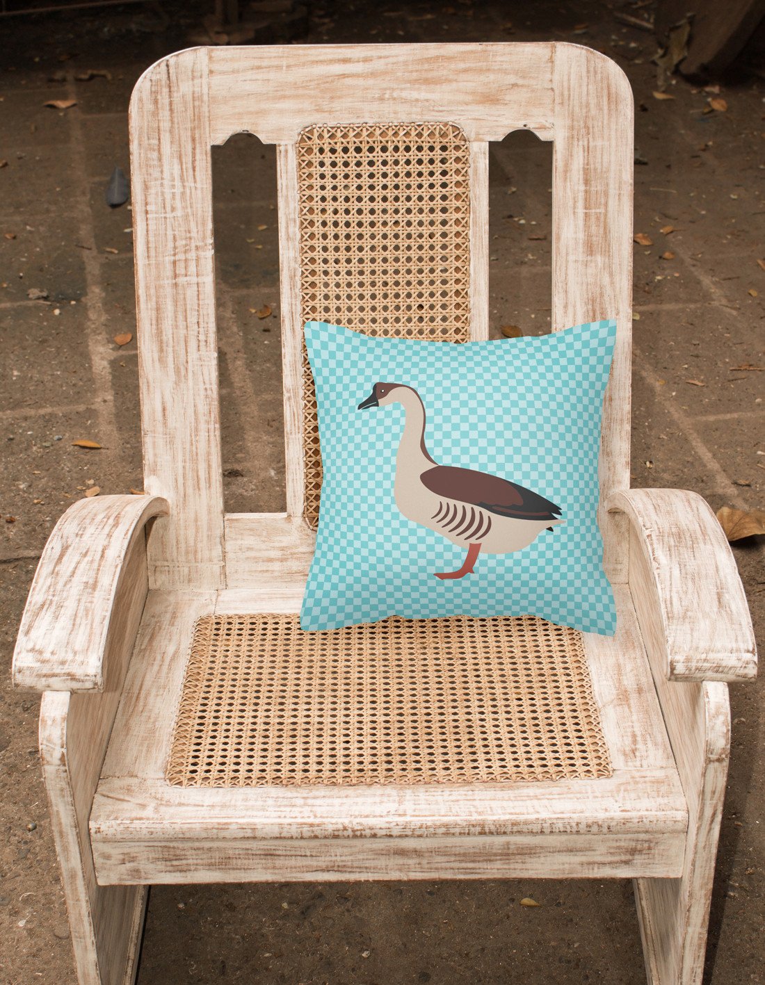 Chinese Goose Blue Check Decorative Throw Pillow 18x18 Indoor Outdoor Accent Cushion, Fabric Cover with Insert for Sofa, Bed, Porch & Living Room