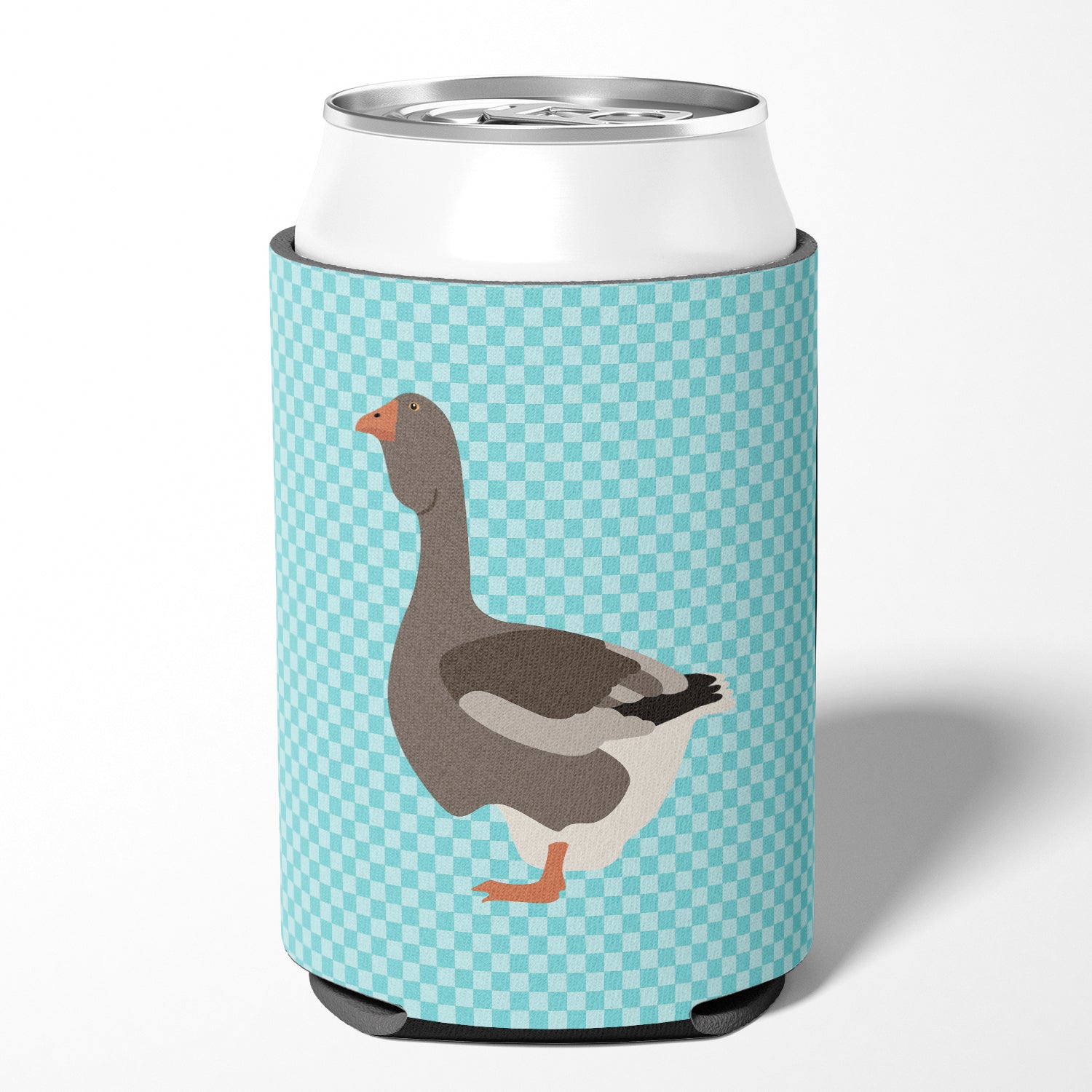 Toulouse Goose Blue Check Can or Bottle Hugger Cooler Sleeve for Standard 12 oz Cans, Insulated Foam Beer & Soda Can Hugger Reusable
