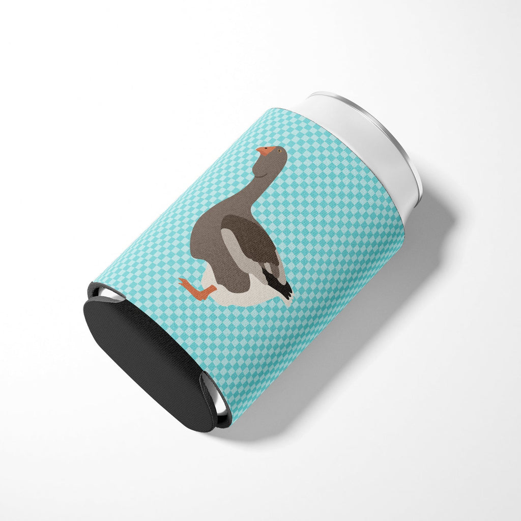 Toulouse Goose Blue Check Can or Bottle Hugger Cooler Sleeve for Standard 12 oz Cans, Insulated Foam Beer & Soda Can Hugger Reusable