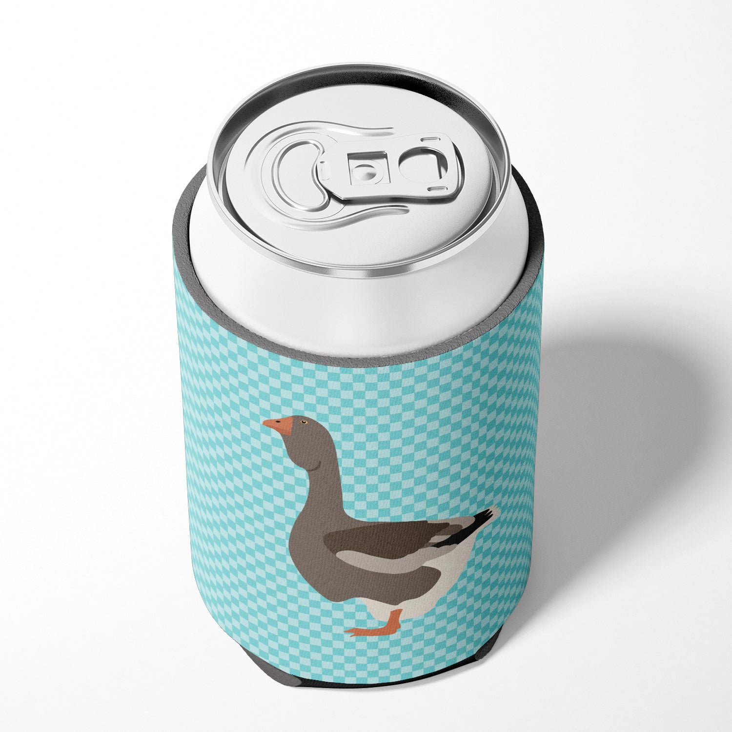 Toulouse Goose Blue Check Can or Bottle Hugger Cooler Sleeve for Standard 12 oz Cans, Insulated Foam Beer & Soda Can Hugger Reusable