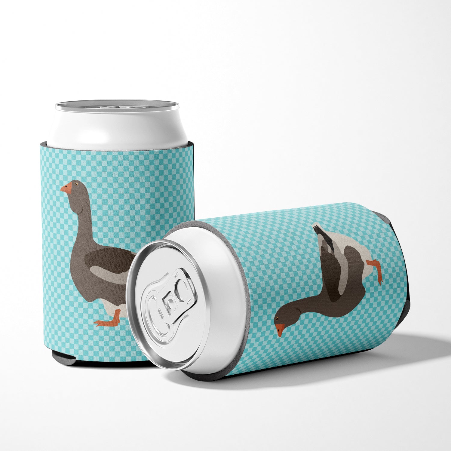 Toulouse Goose Blue Check Can or Bottle Hugger Cooler Sleeve for Standard 12 oz Cans, Insulated Foam Beer & Soda Can Hugger Reusable