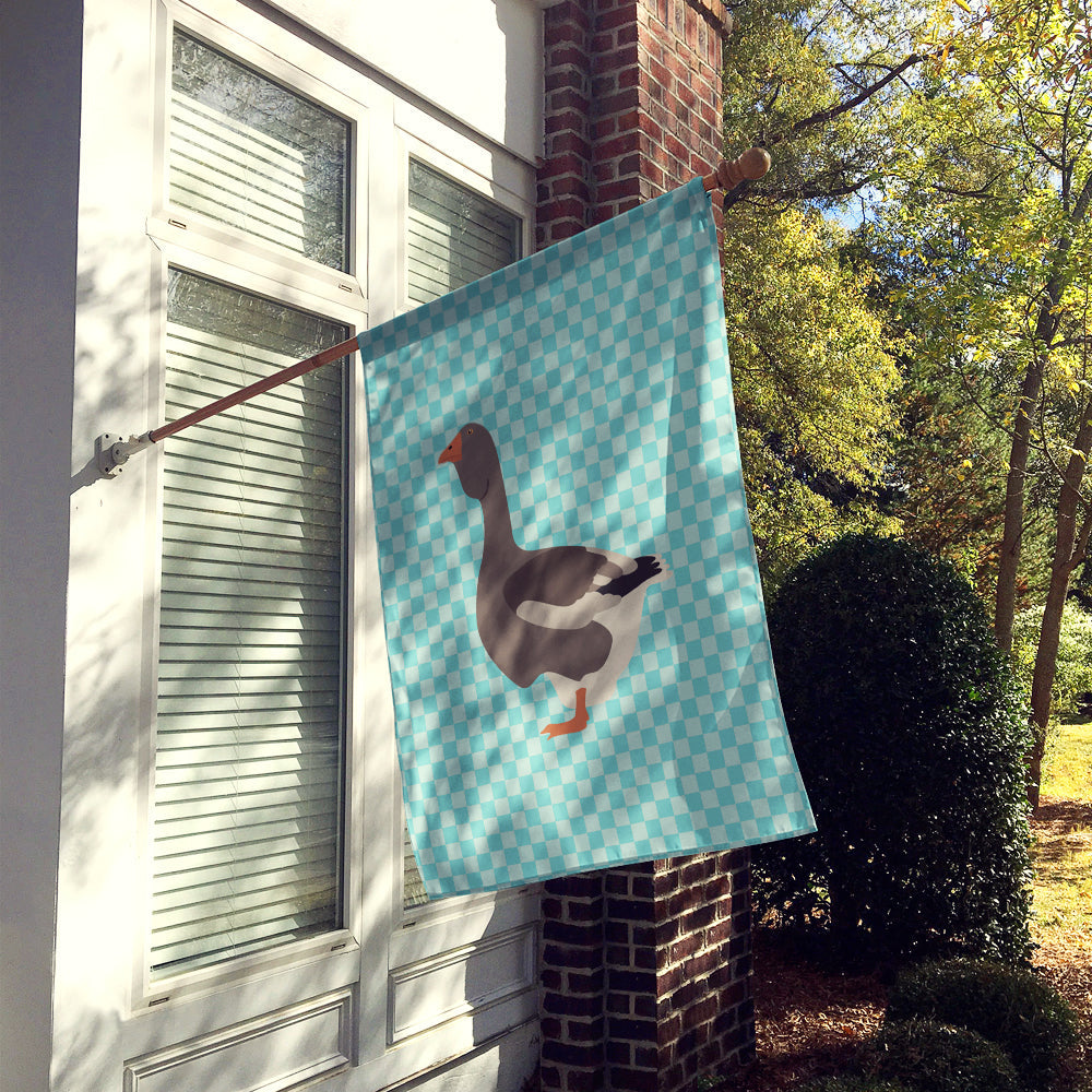 Toulouse Goose Blue Check House Flag 28x40 Porch Sleeve Pole Decorative Outside Yard Banner Artwork Wall Hanging, Polyester
