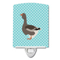 Toulouse Goose Blue Check Ceramic Night Light Compact, UL-Certified, Ideal for Bedroom, Bathroom, Nursery, Hallway, Kitchen, 6x4x3, Multicolor