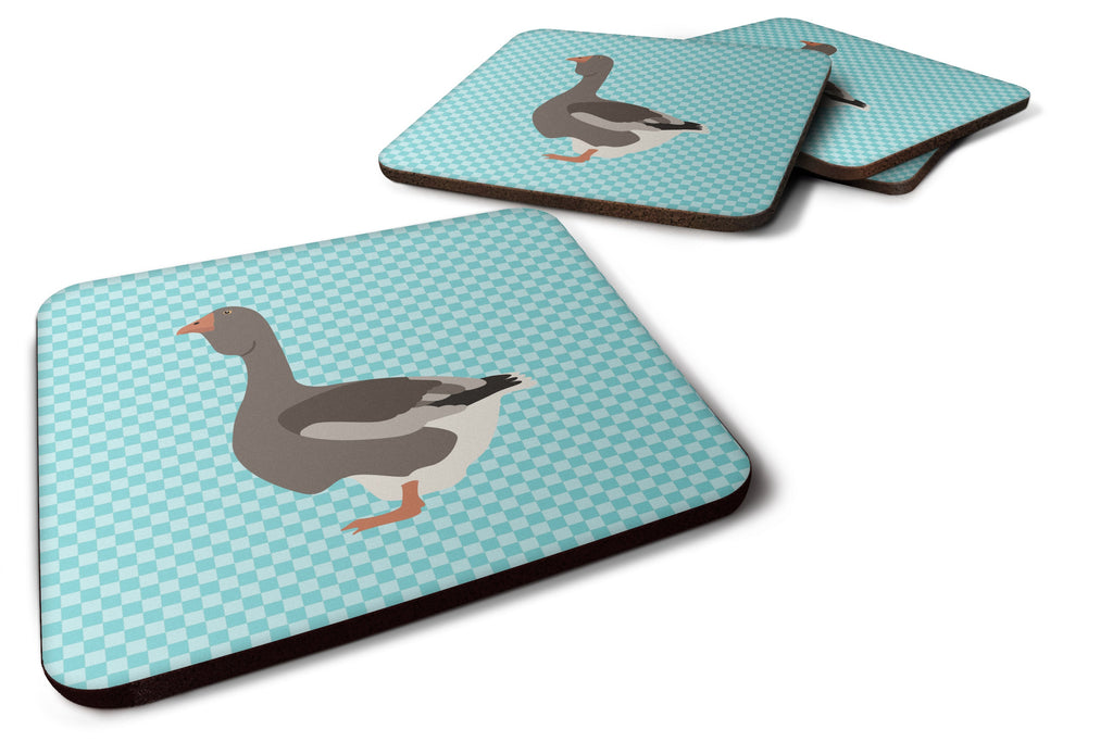 Toulouse Goose Blue Check Foam Coasters Set of 4 Cup Coasters for Indoor Outdoor, Tabletop Protection, Anti Slip, Mouse pad Material