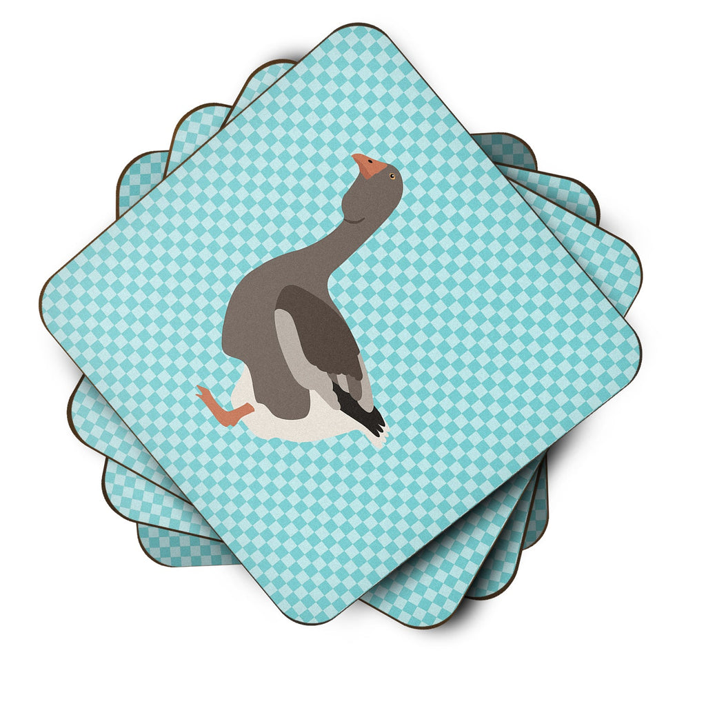Toulouse Goose Blue Check Foam Coasters Set of 4 Cup Coasters for Indoor Outdoor, Tabletop Protection, Anti Slip, Mouse pad Material