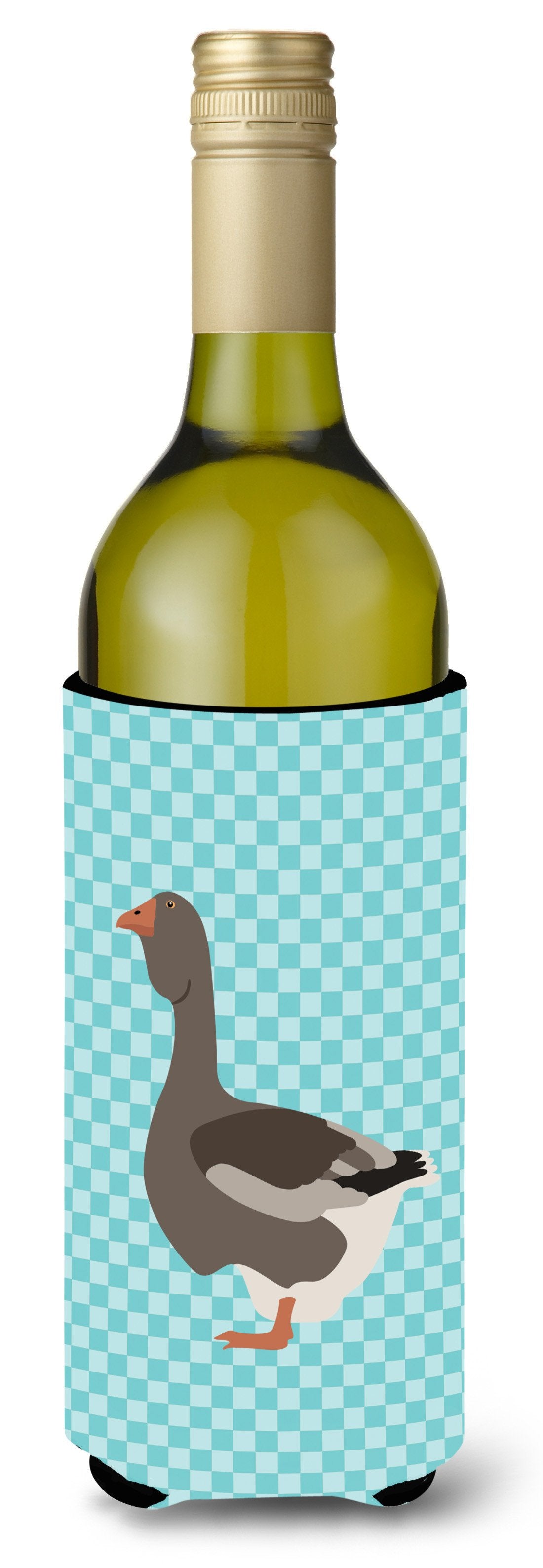 Toulouse Goose Blue Check Wine Bottle Hugger Gift Sleeve for Standard 750 ml Bottles, Insulated Reusable Also Fits Mini Shot & Pint Bottles