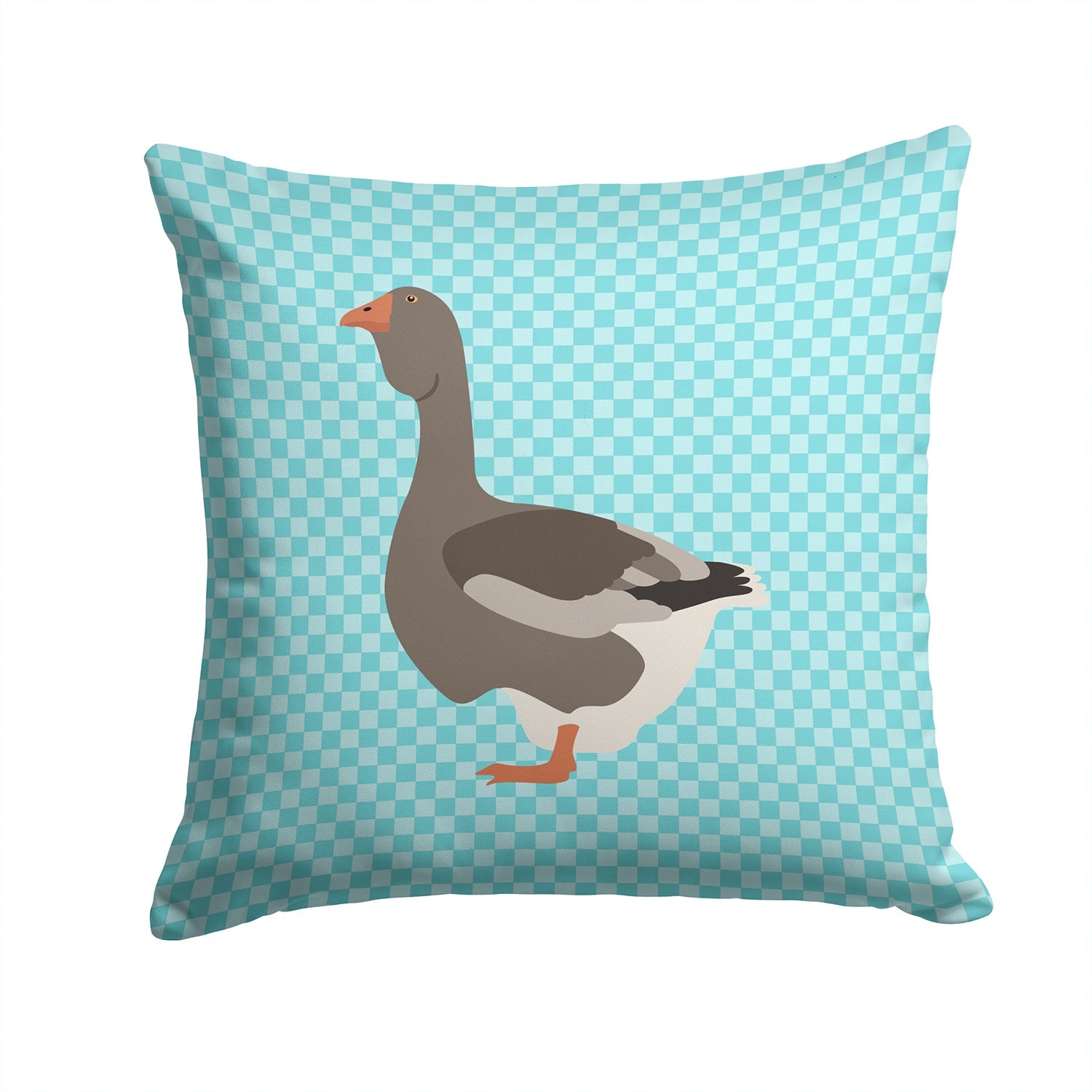Toulouse Goose Blue Check Decorative Throw Pillow 14x14 Indoor Outdoor Accent Cushion, Fabric Cover with Insert for Sofa, Bed, Porch & Living Room