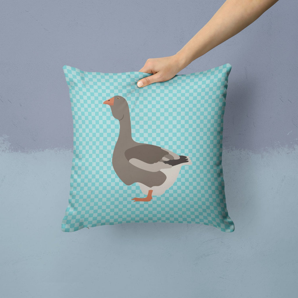 Toulouse Goose Blue Check Decorative Throw Pillow 14x14 Indoor Outdoor Accent Cushion, Fabric Cover with Insert for Sofa, Bed, Porch & Living Room