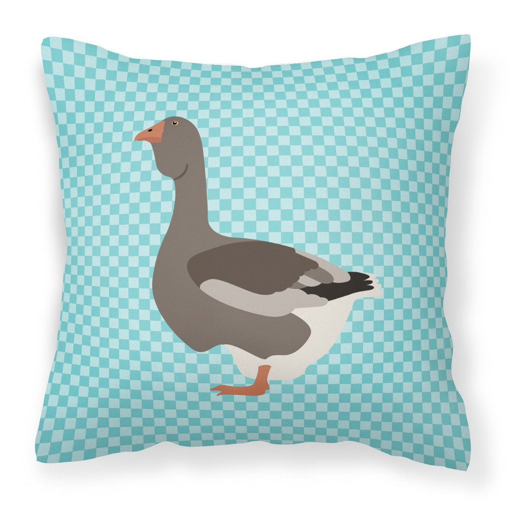 Toulouse Goose Blue Check Decorative Throw Pillow 18x18 Indoor Outdoor Accent Cushion, Fabric Cover with Insert for Sofa, Bed, Porch & Living Room
